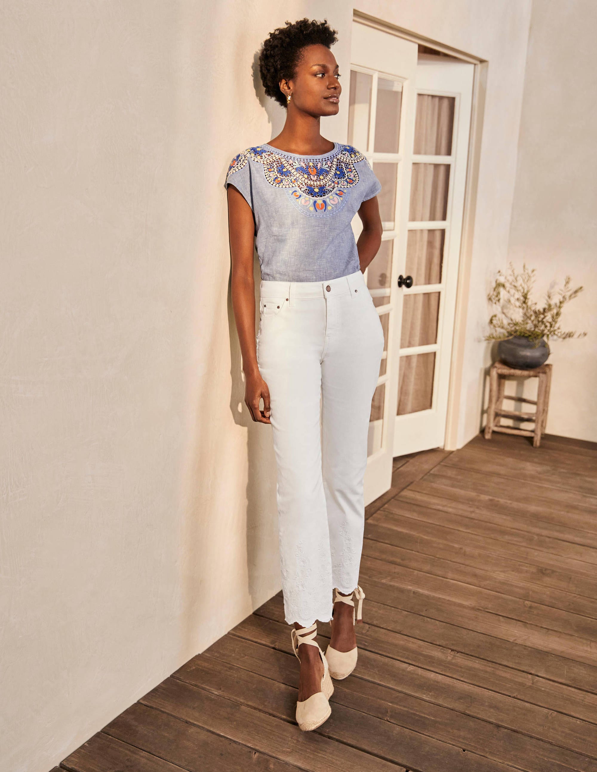 Slim Straight Ankle Skimmers-White Embroidered - Image 2