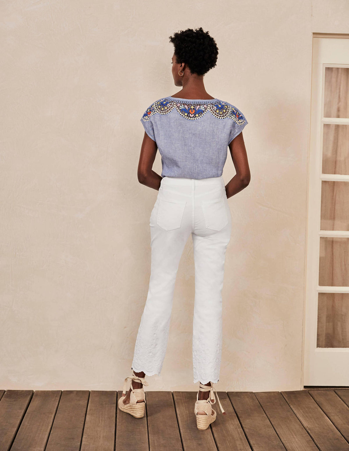 Slim Straight Ankle Skimmers-White Embroidered-3