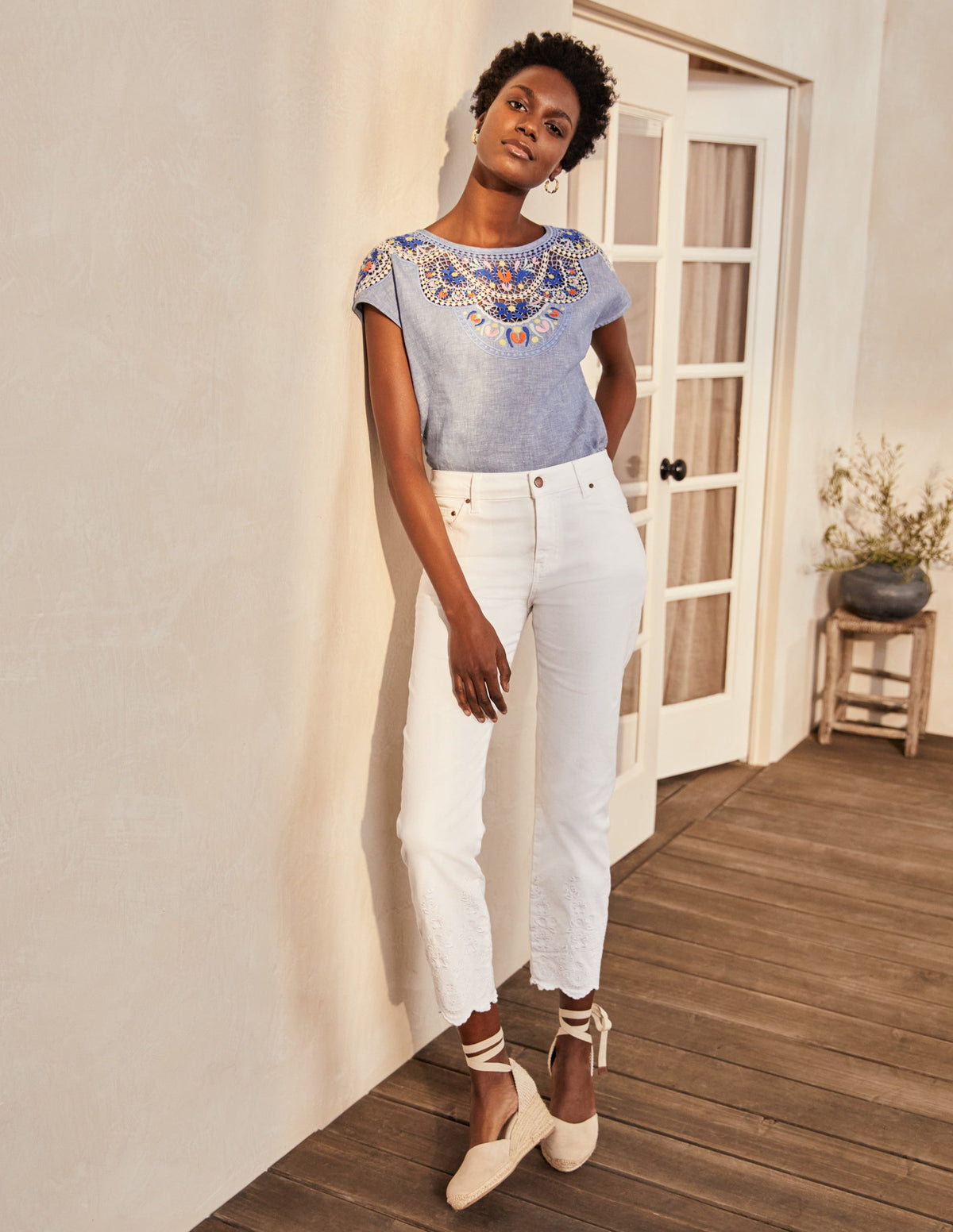 Slim Straight Ankle Skimmers-White Embroidered - Image 5