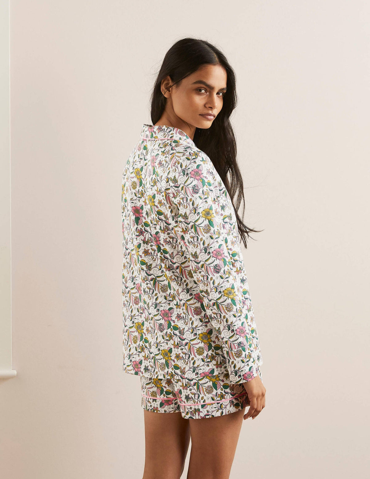 Janie Pajama Shirt-Ivory, Beautiful Garden-2