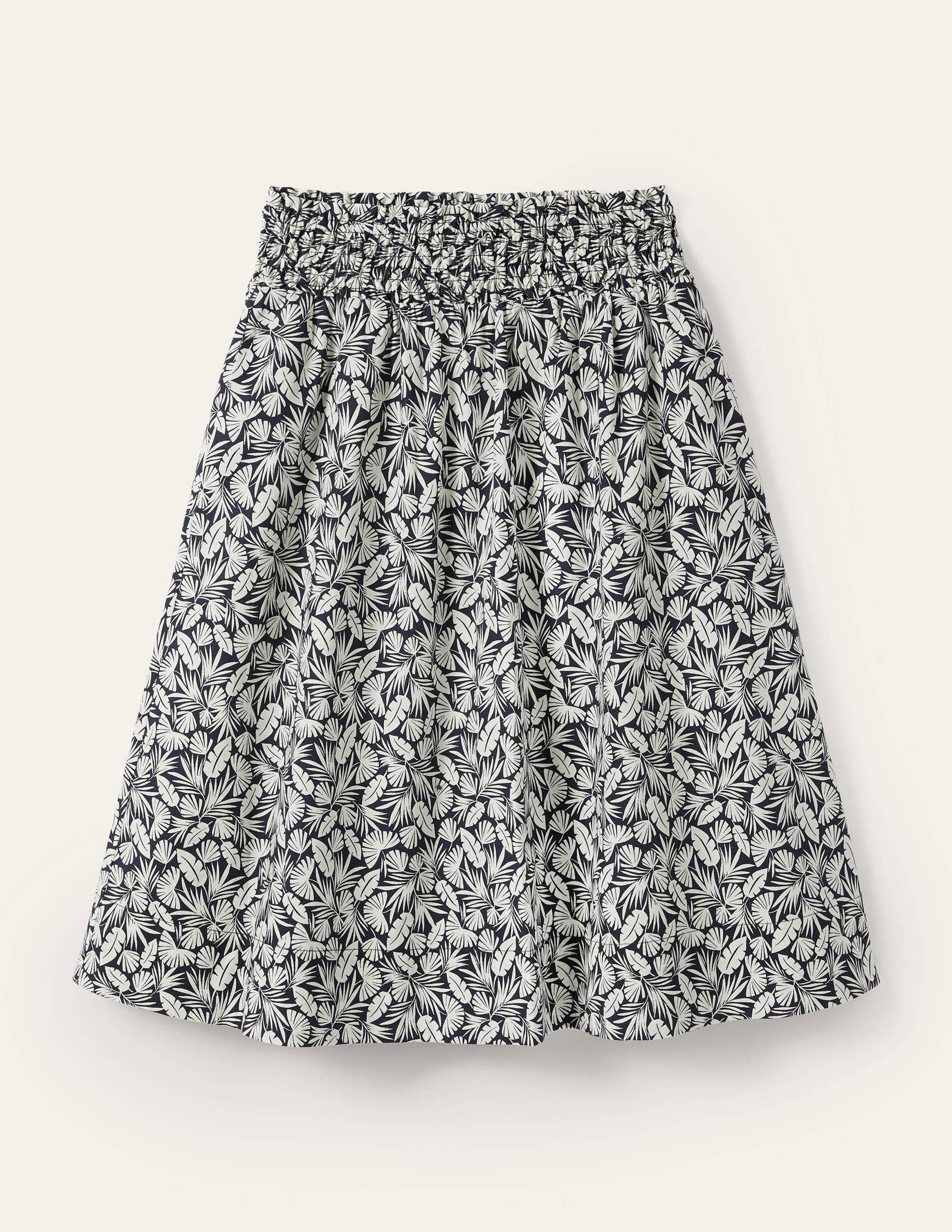 Shirred Waist Cotton Skirt-French Navy, Palm - Image 5