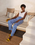 Printed Twill Pants-Blue Wave, Lotus Vine