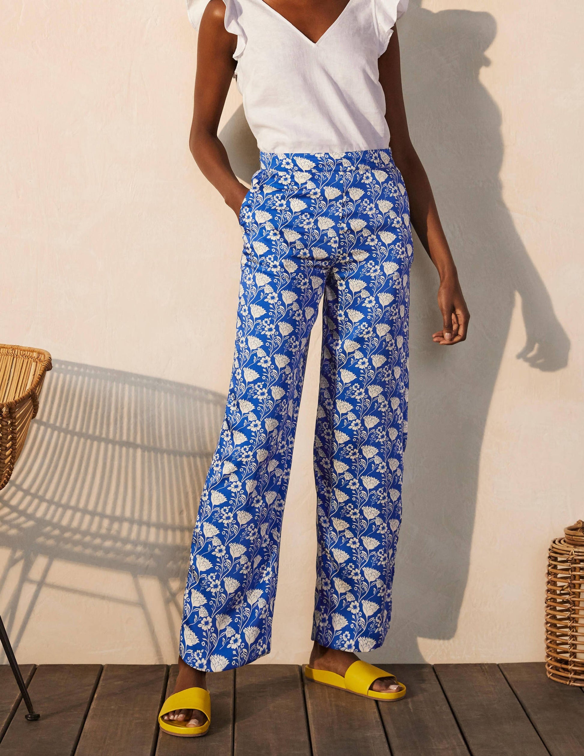 Printed Twill Pants-Blue Wave, Lotus Vine-2