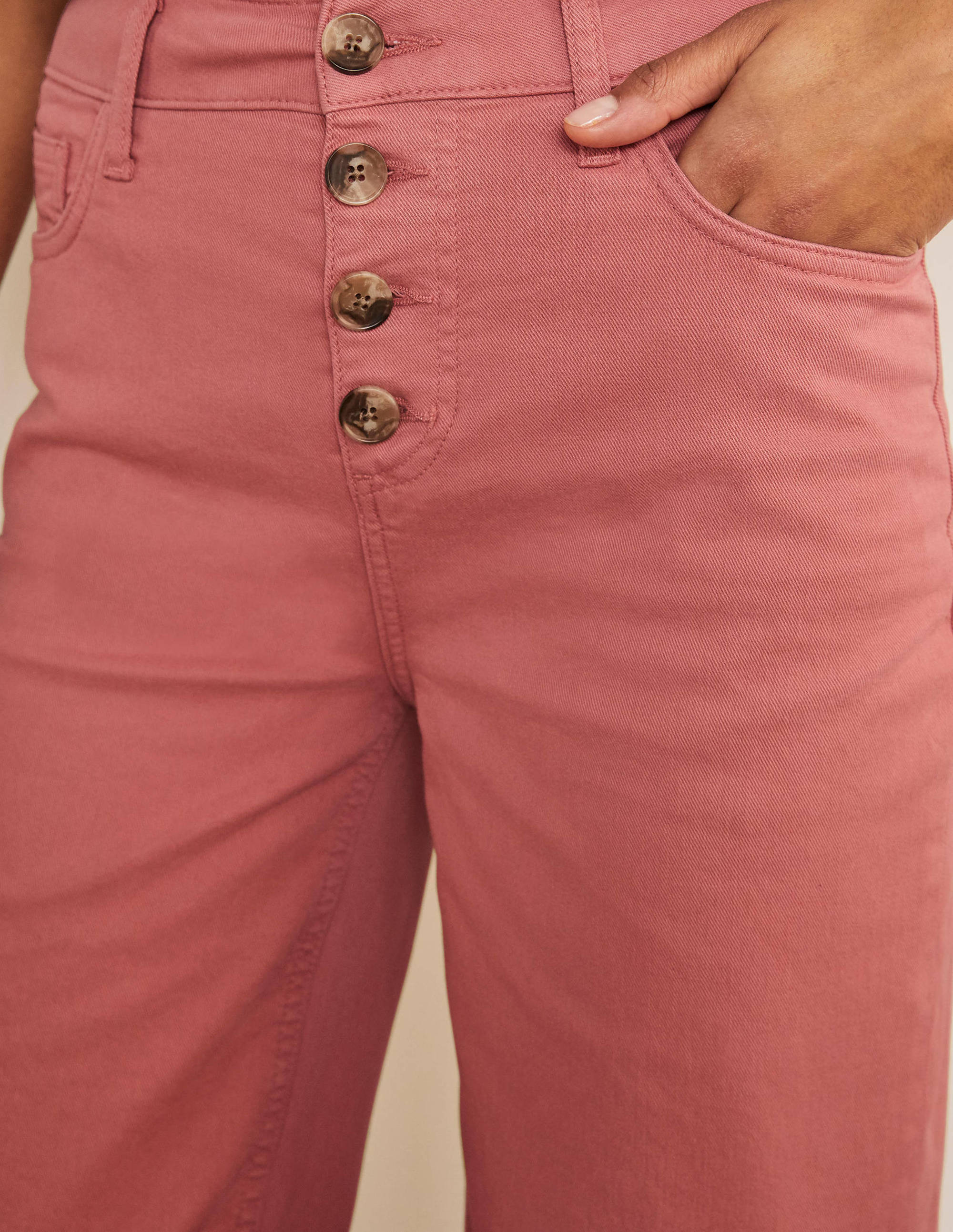 Horn Button Wide Leg Jeans-Dusty Red - Image 3