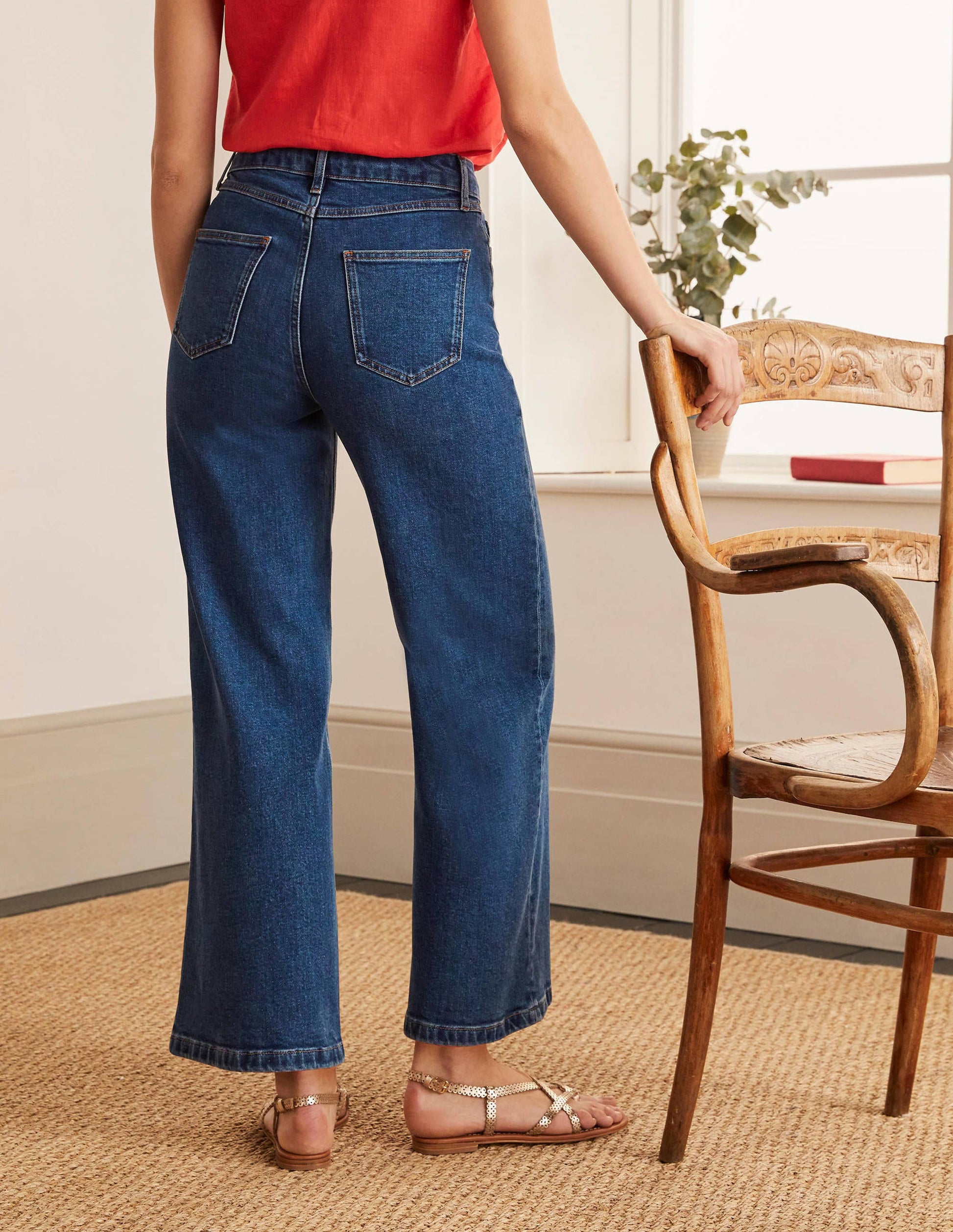 Horn Button Wide Leg Jeans-Mid Vintage Denim-2