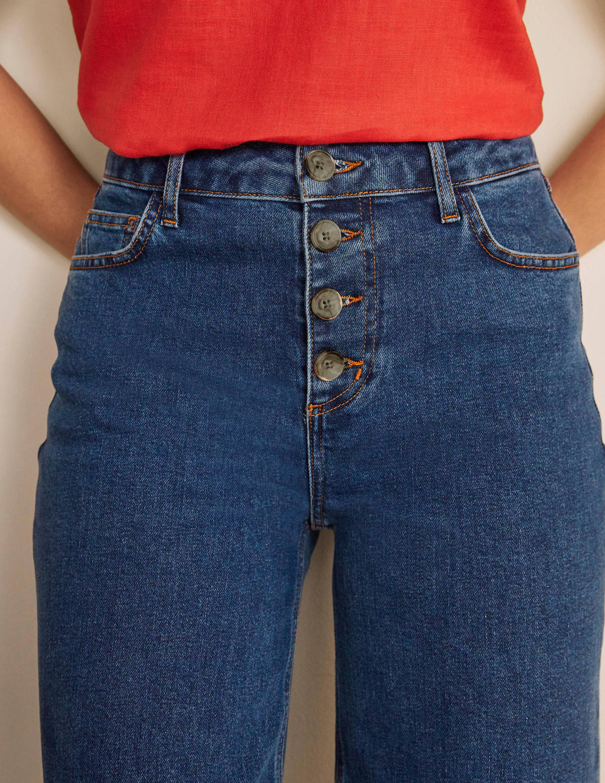 Horn Button Wide Leg Jeans-Mid Vintage Denim - Image 3