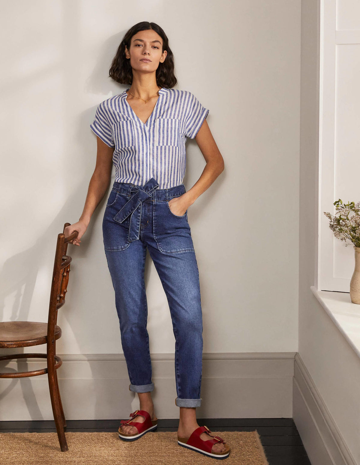 Patch Pocket Girlfriend Jeans-Mid Vintage-1