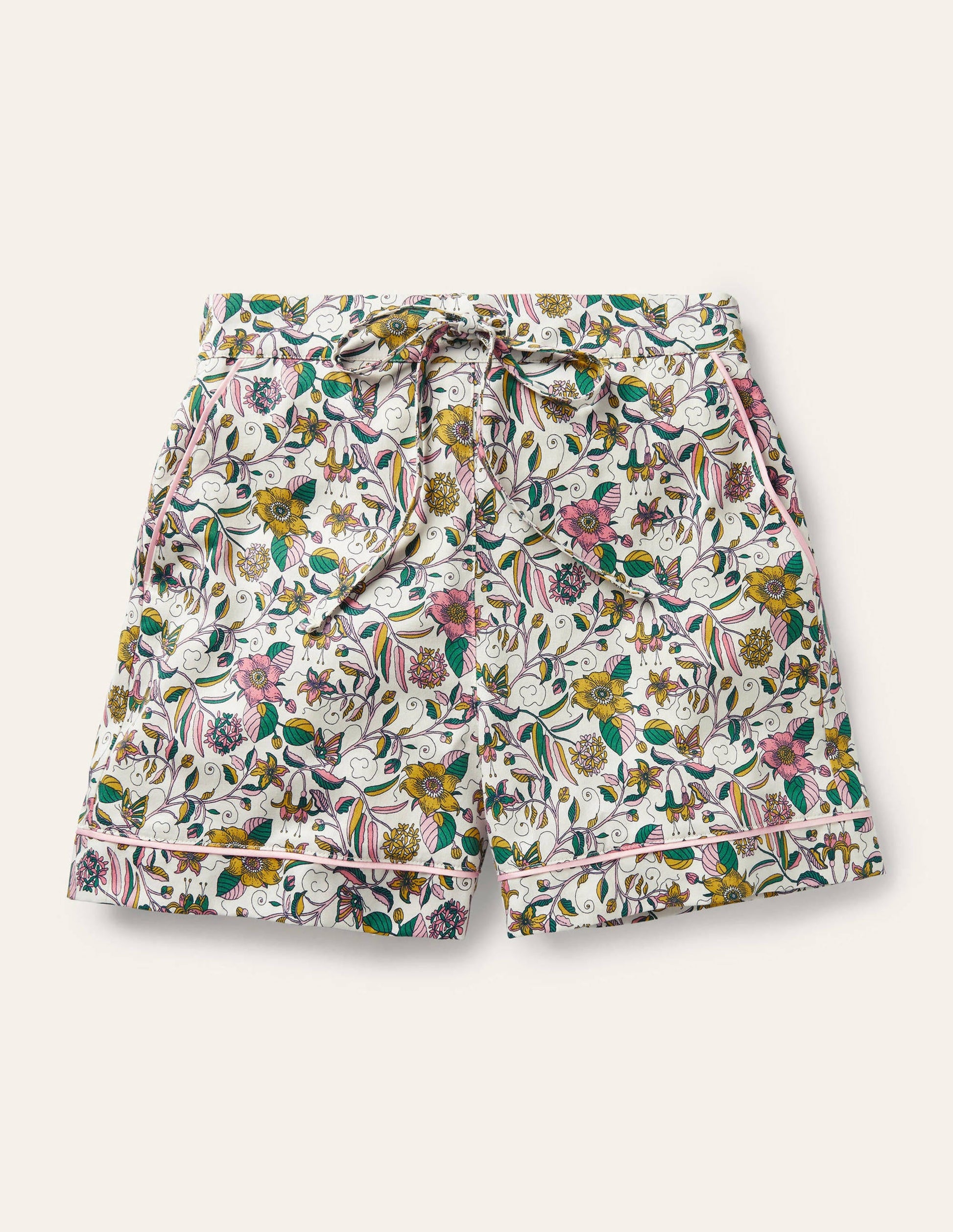 Cotton Pajama Shorts-Ivory, Beautiful Garden-5