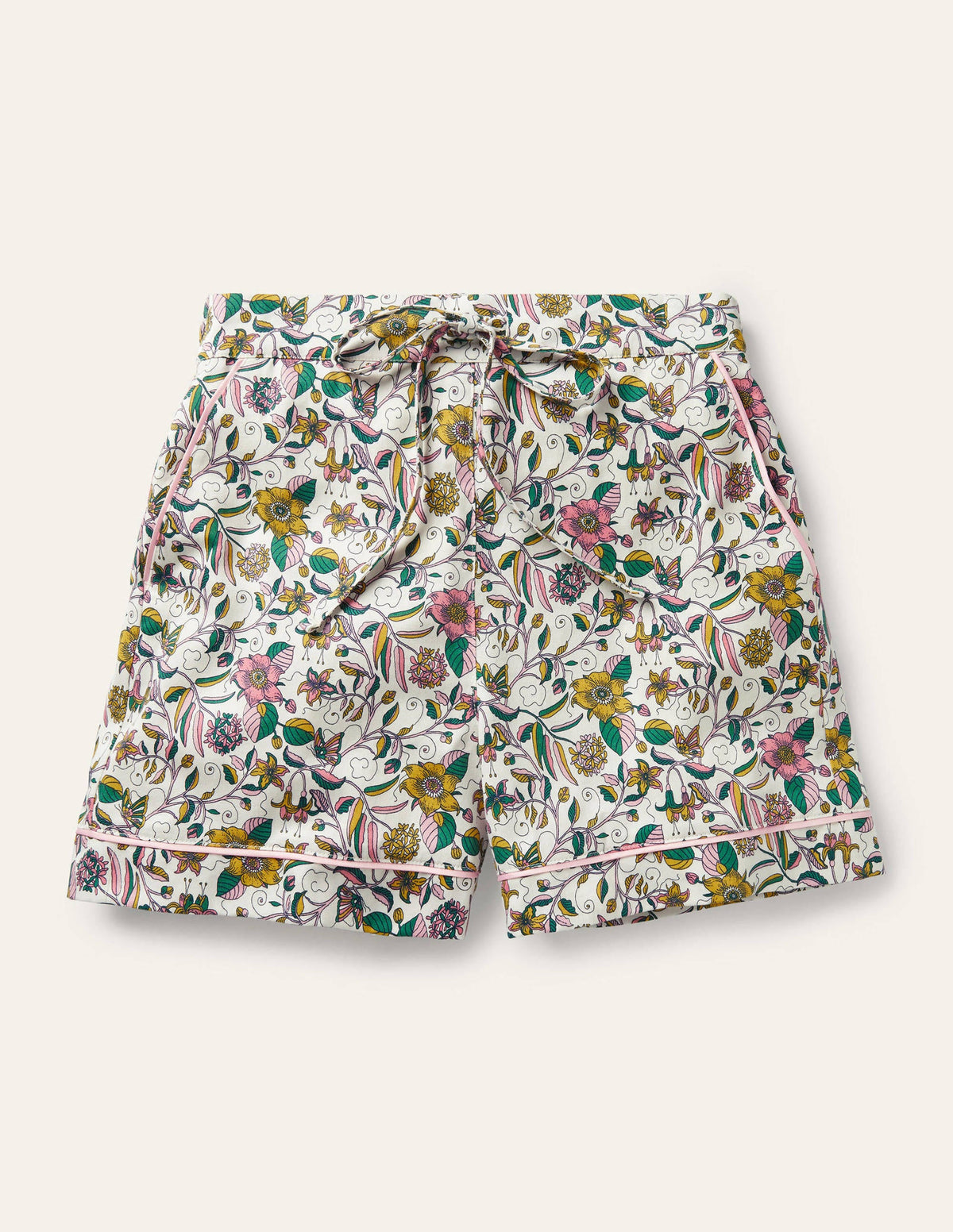 Cotton Pajama Shorts-Ivory, Beautiful Garden - Image 5
