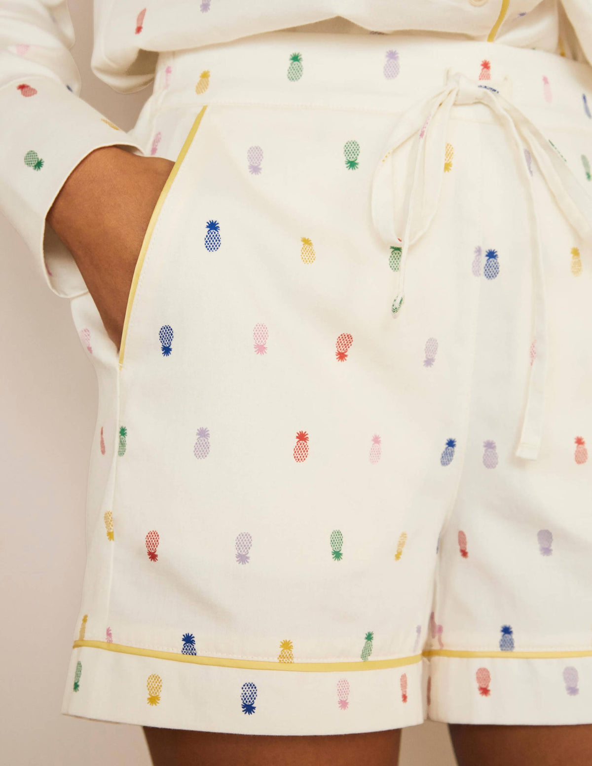 Cotton Pajama Shorts-Ivory, Pineapple Rainbow-3