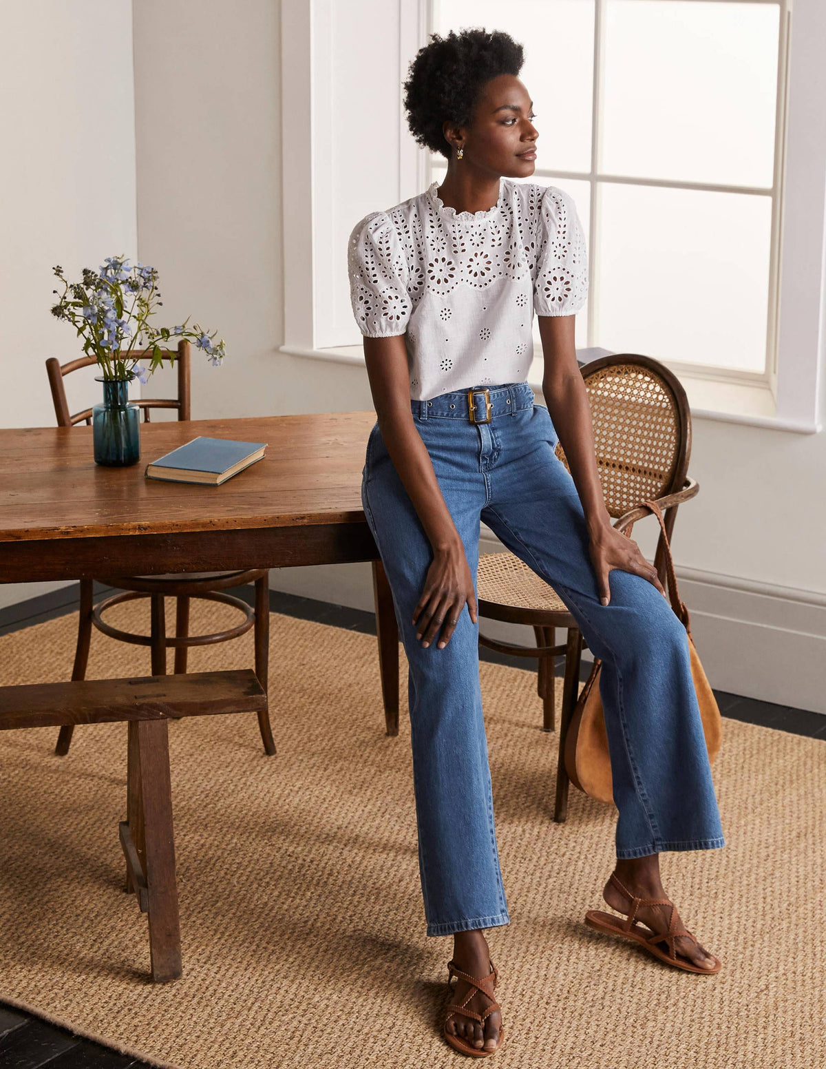 Belted Wide Leg Jeans-Light Vintage-5