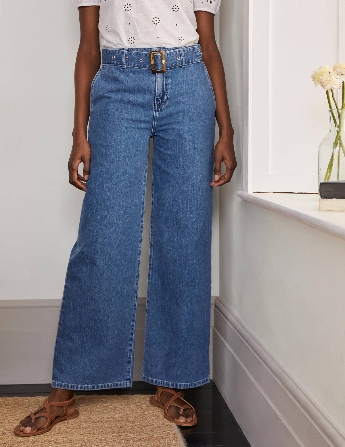 Belted Wide Leg Jeans-Light Vintage - Image 1