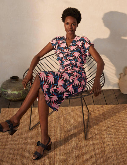 Nicola Midi Shirt Dress-Black, Bird of Paradise-1