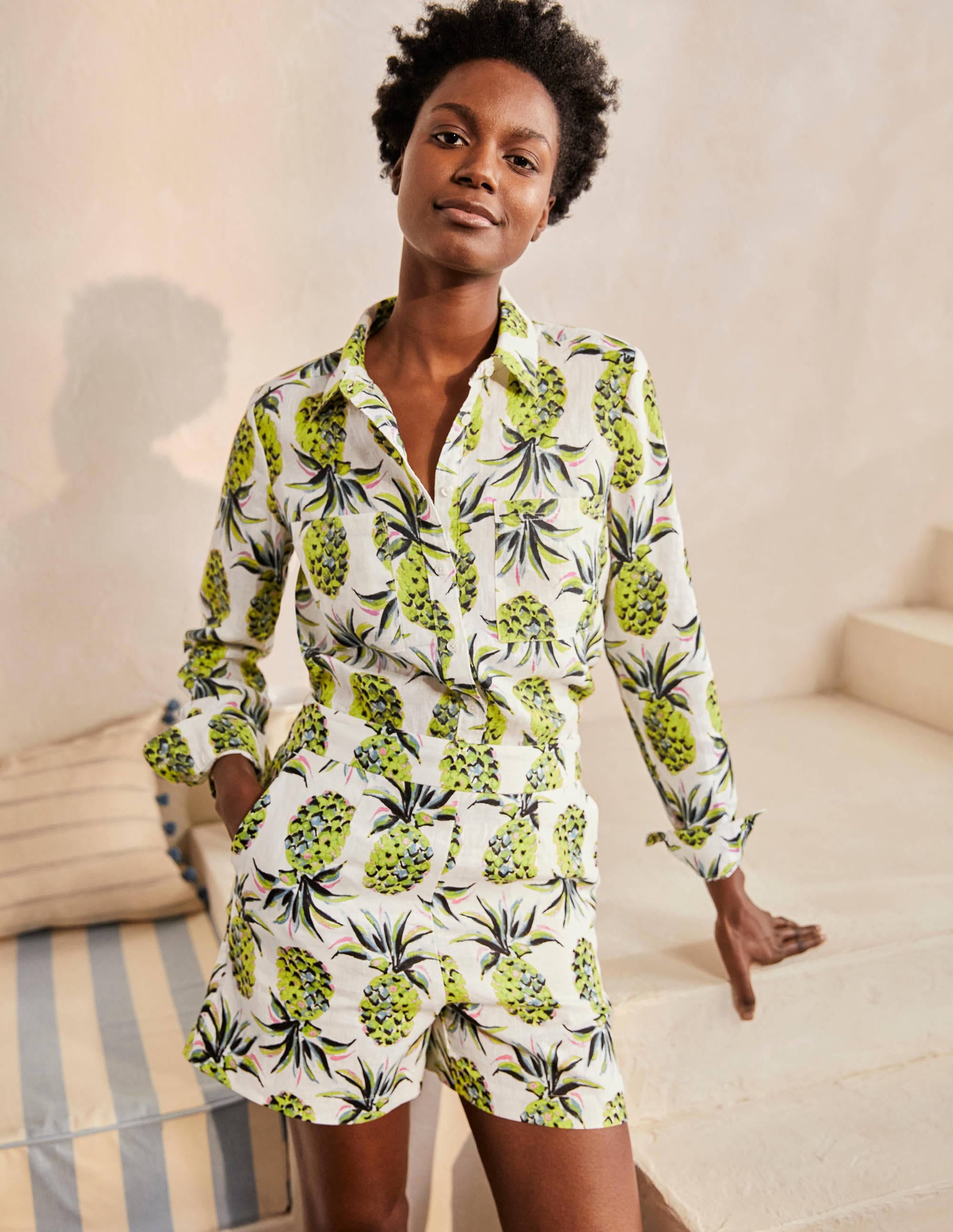 Linen Shirt-Ivory, Pineapple Paradise - Image 4