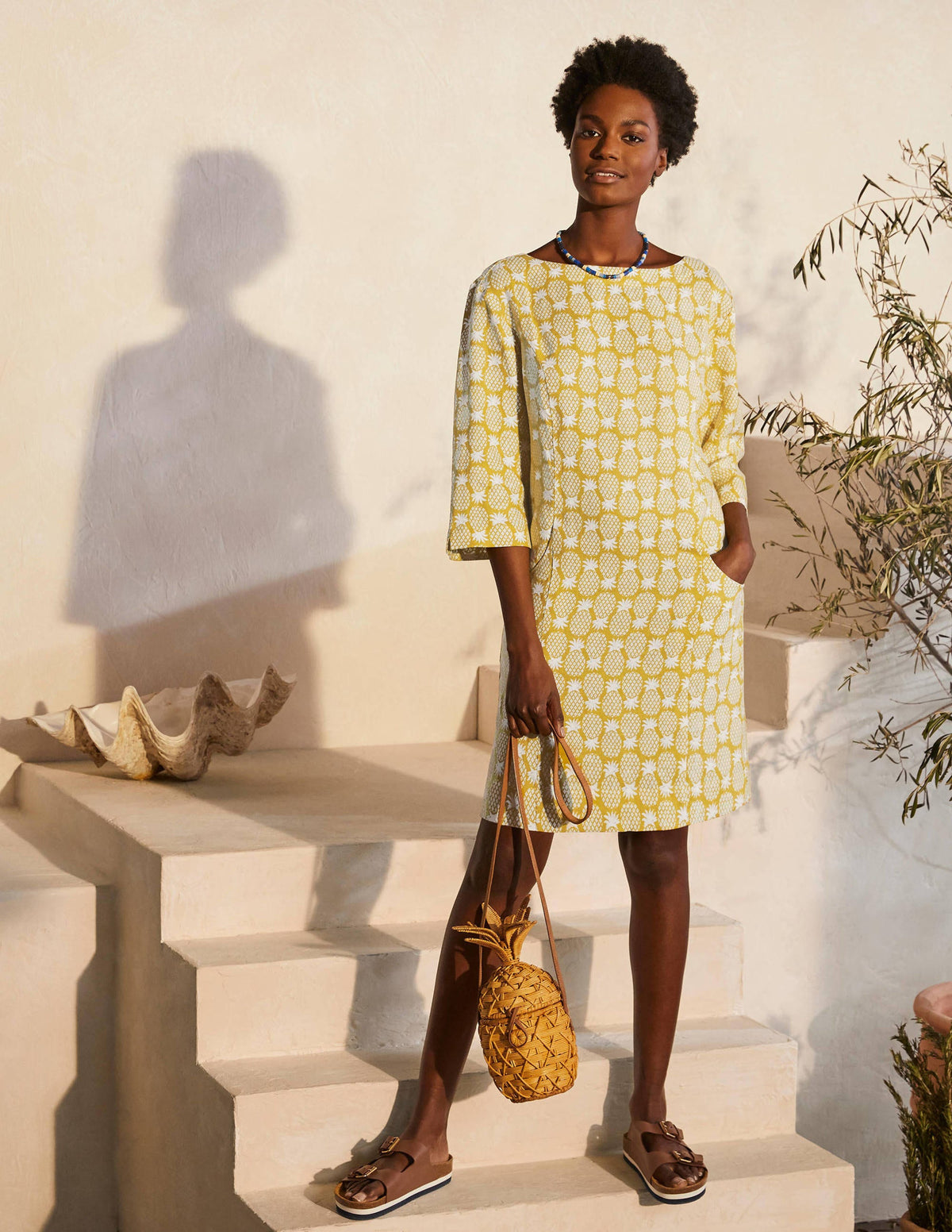 Laurie Linen Dress-Chartreuse, Pineapple Geo-4