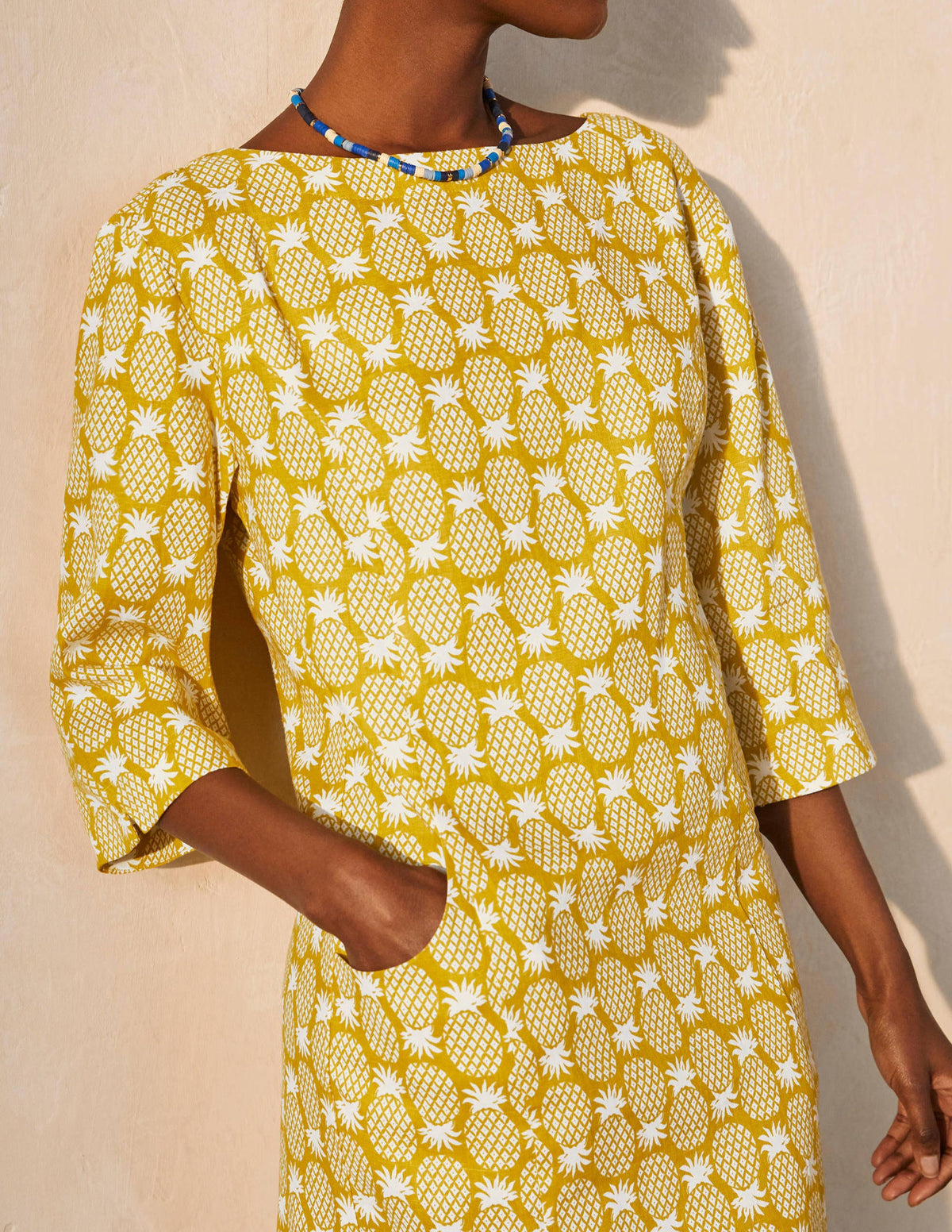 Laurie Linen Dress-Chartreuse, Pineapple Geo-3