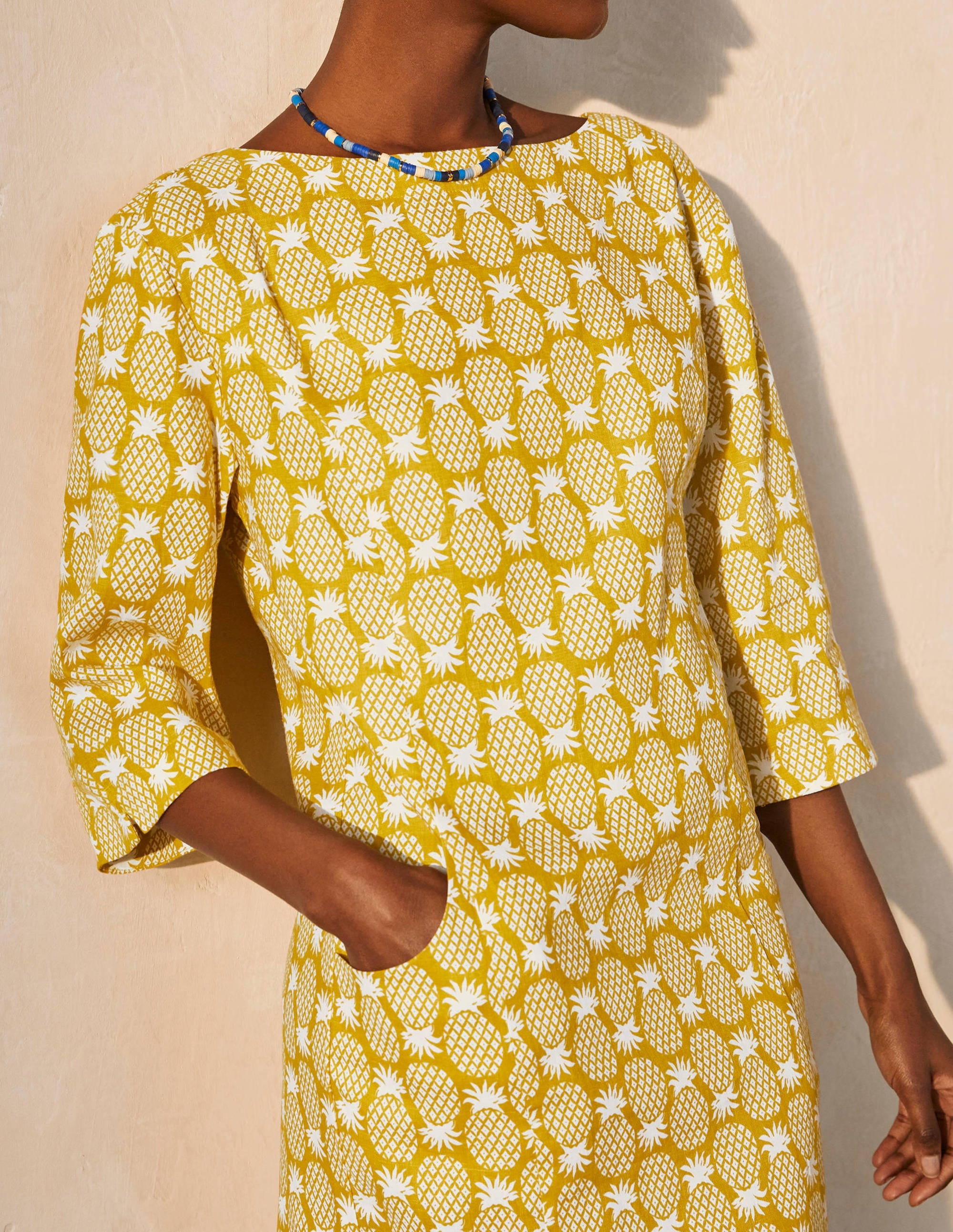 Laurie Linen Dress-Chartreuse, Pineapple Geo - Image 3
