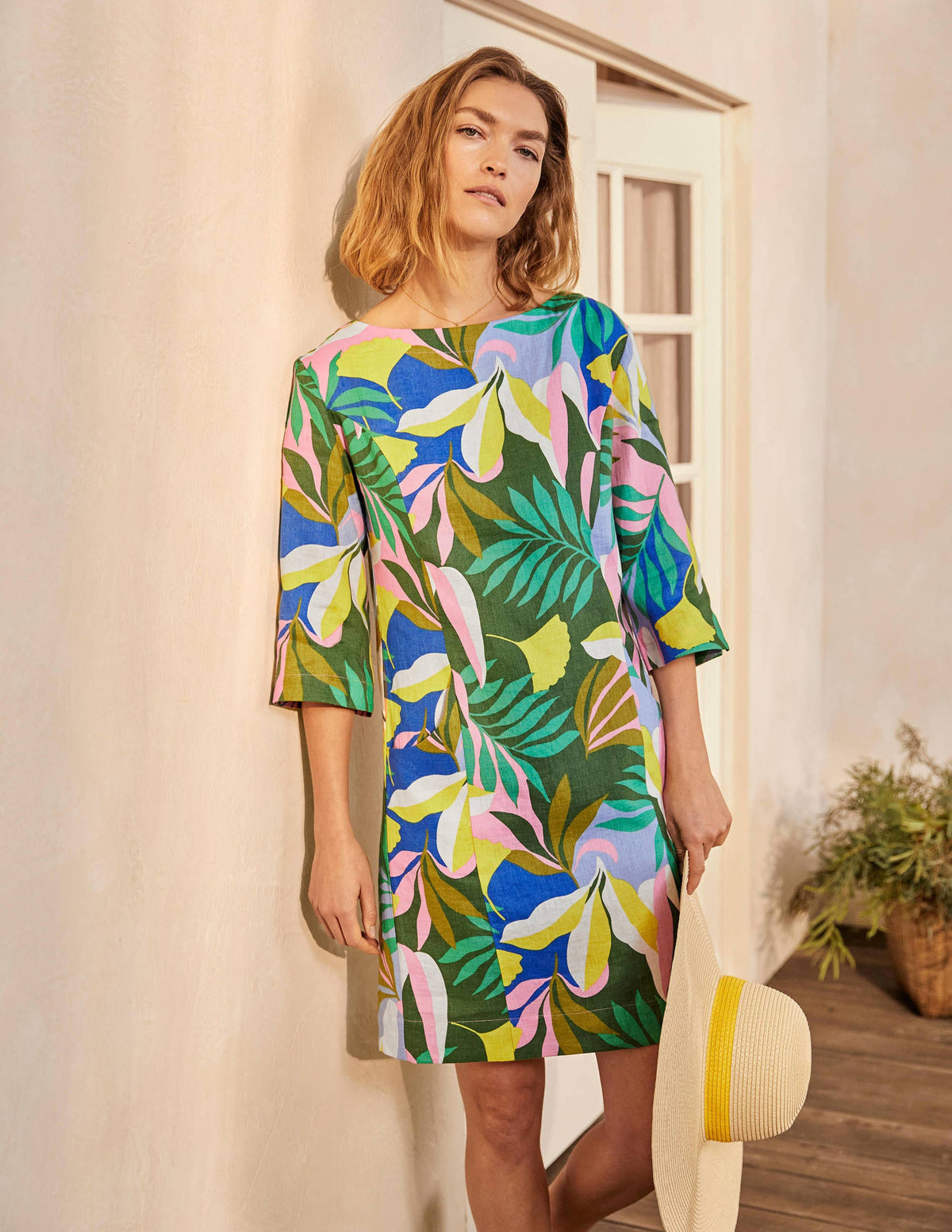 Laurie Linen Dress-Plum Blossom, Tropical Flora - Image 5