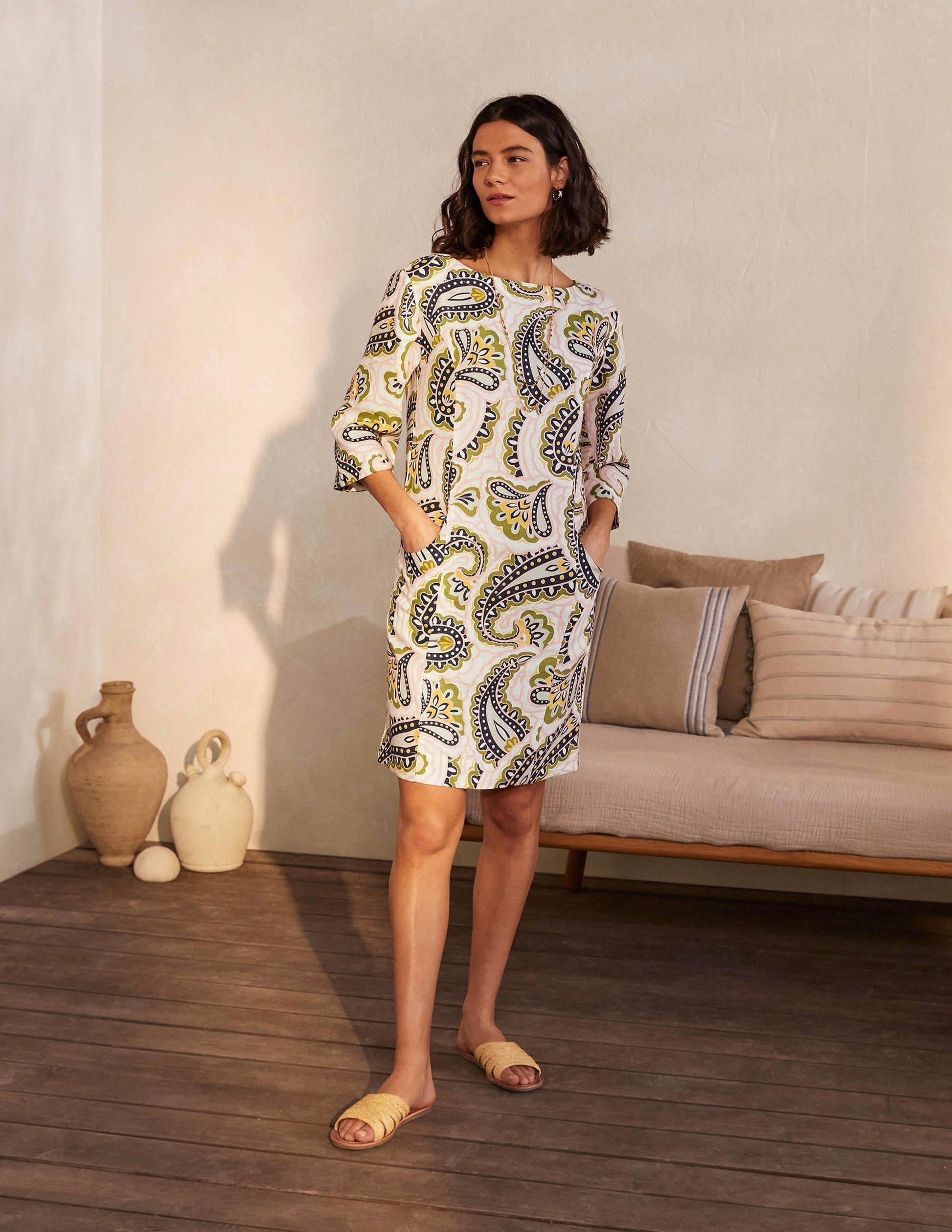 Laurie Linen Dress-Ivory, Summer Paisley-5