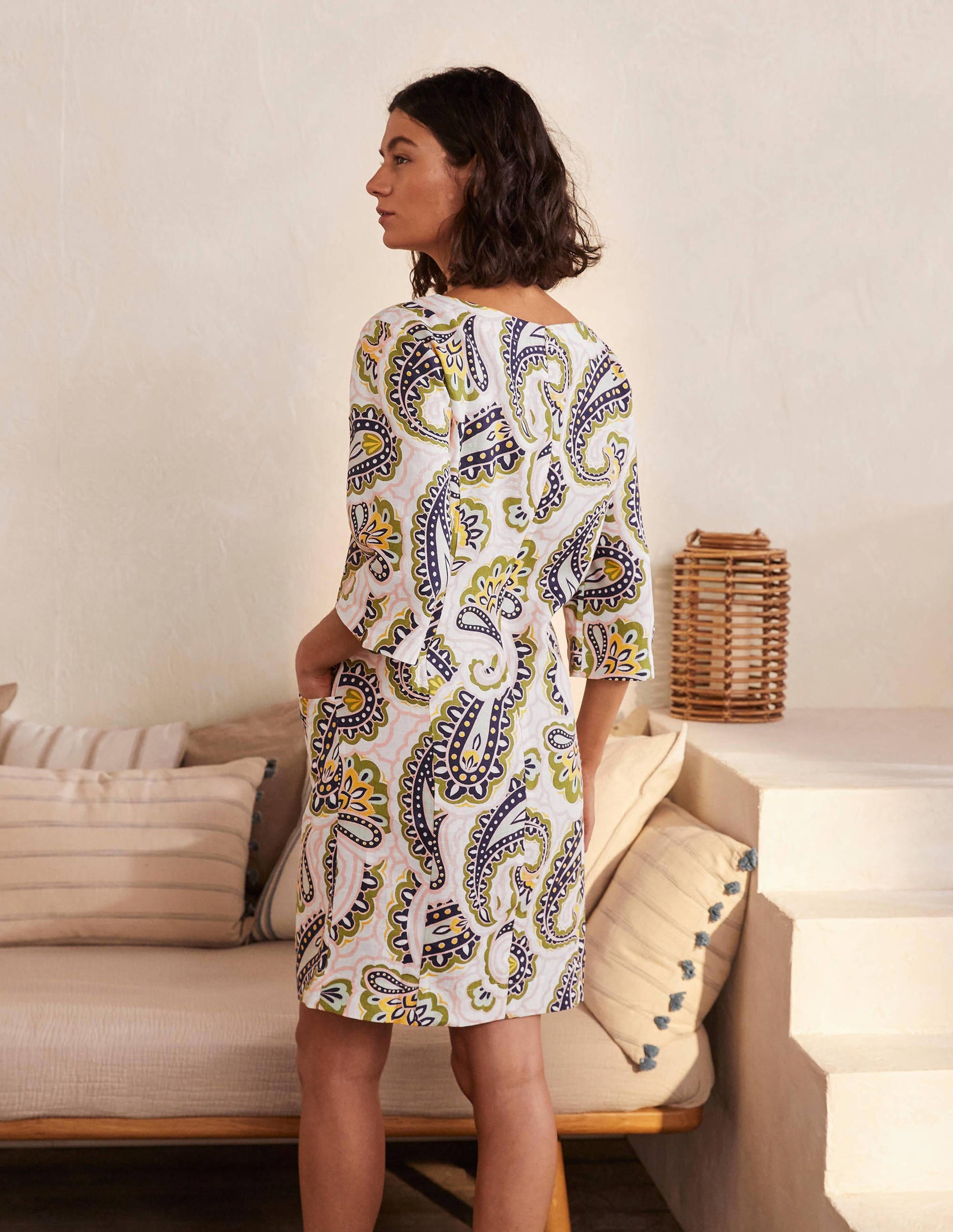 Laurie Linen Dress-Ivory, Summer Paisley-2