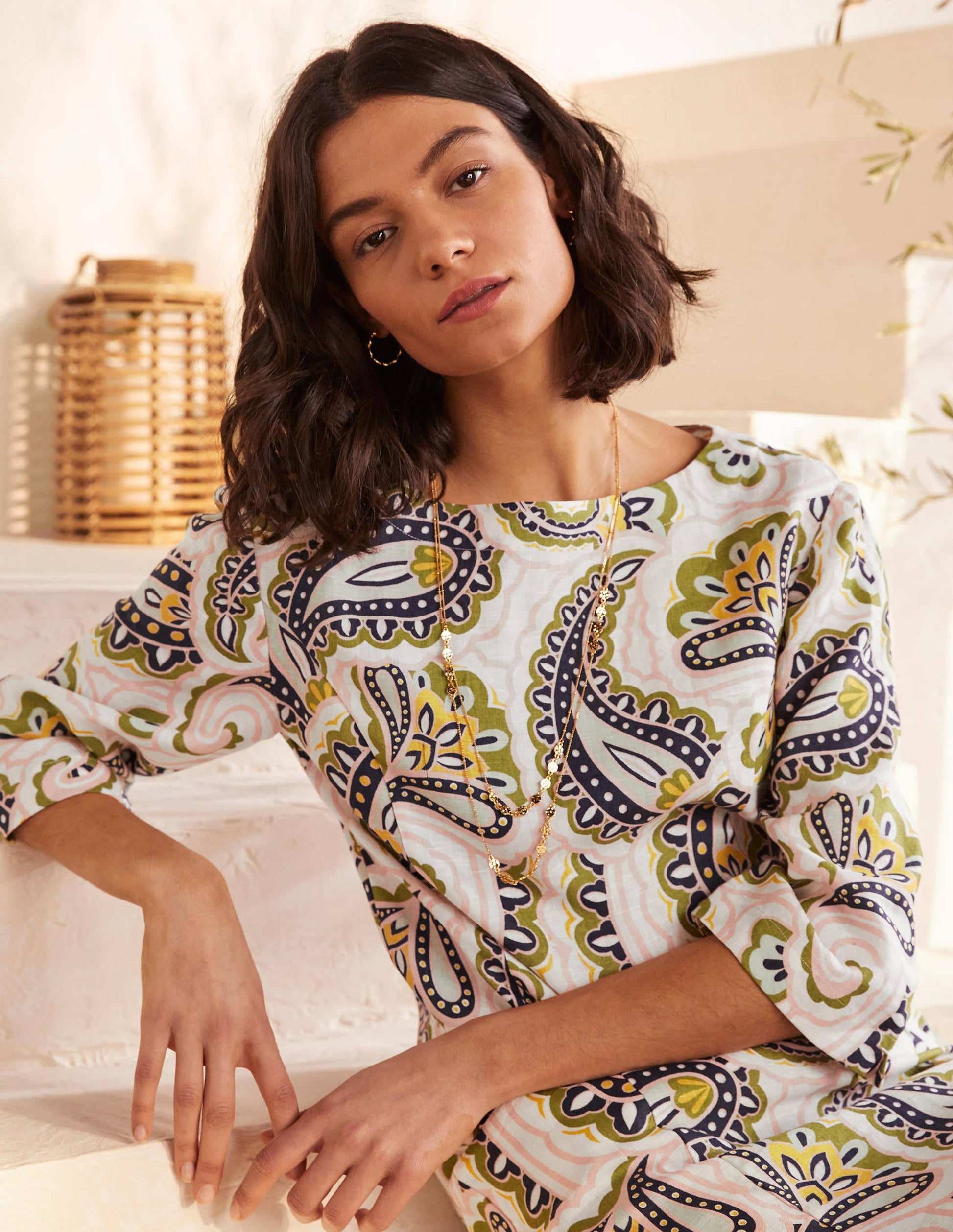 Laurie Linen Dress-Ivory, Summer Paisley-3