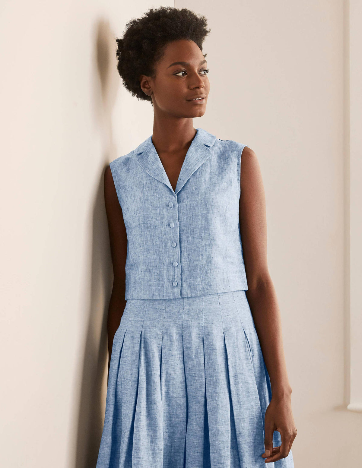 Georgina Linen Top-Authentic Blue Chambray - Image 1