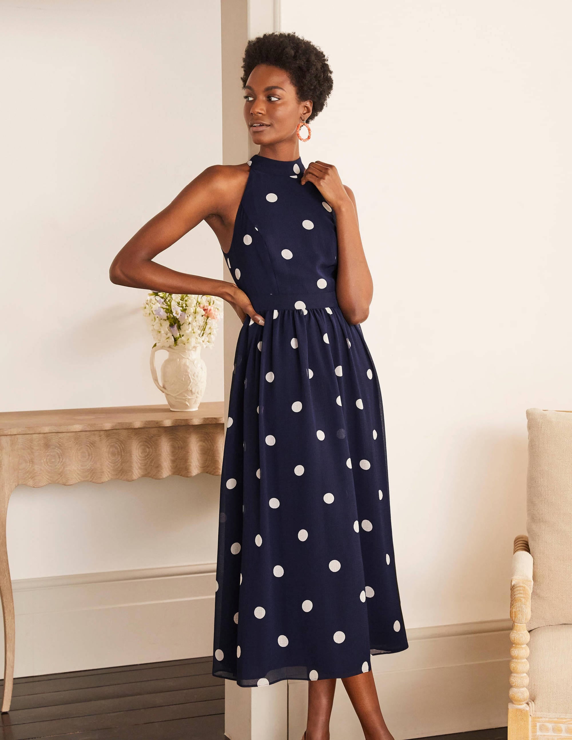 Tori Midi Dress-French Navy, Regular Dot - Image 5