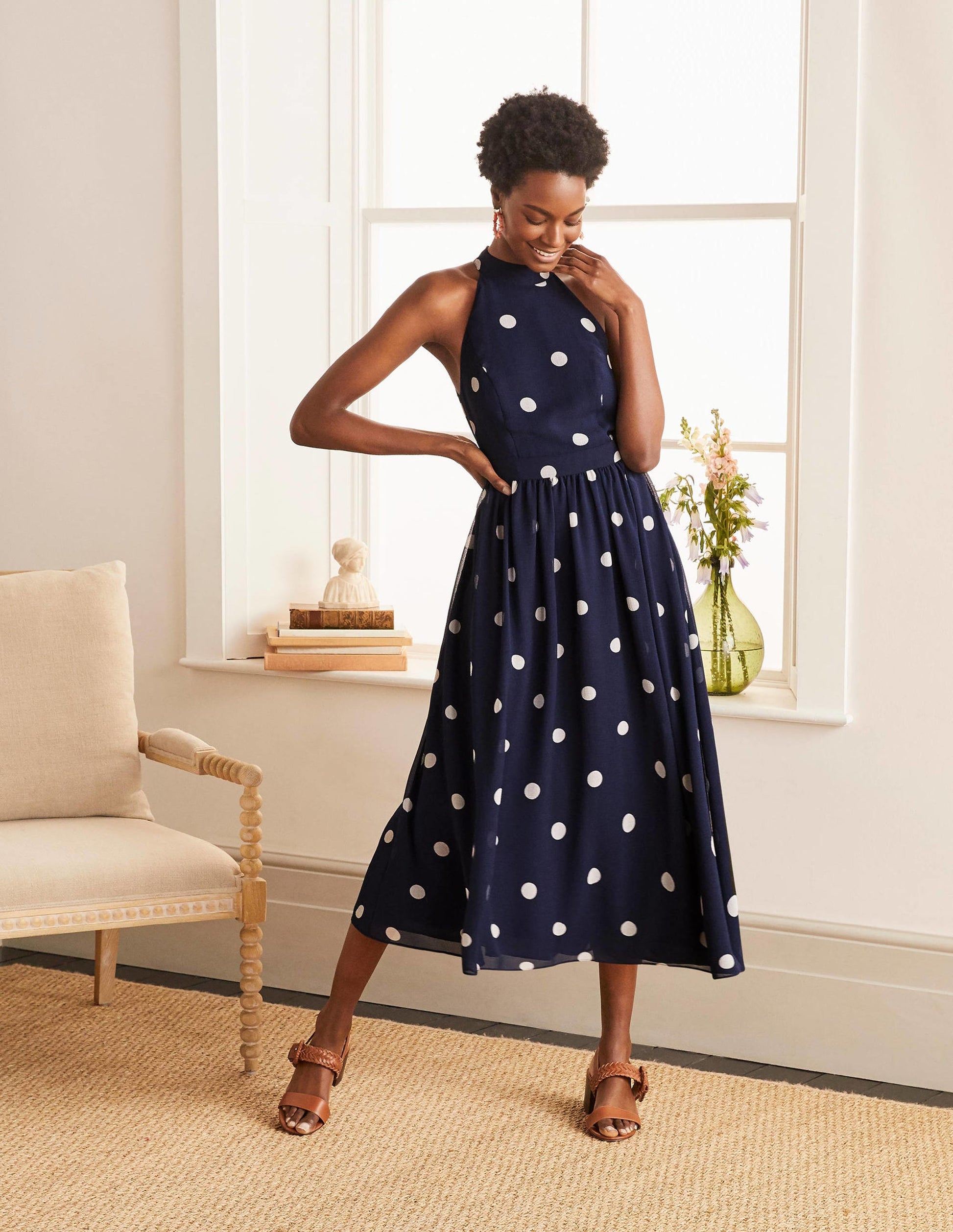 Tori Midi Dress-French Navy, Regular Dot-2