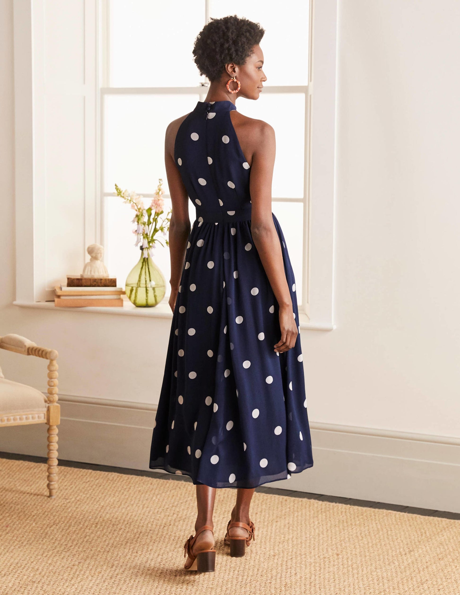 Tori Midi Dress-French Navy, Regular Dot-3