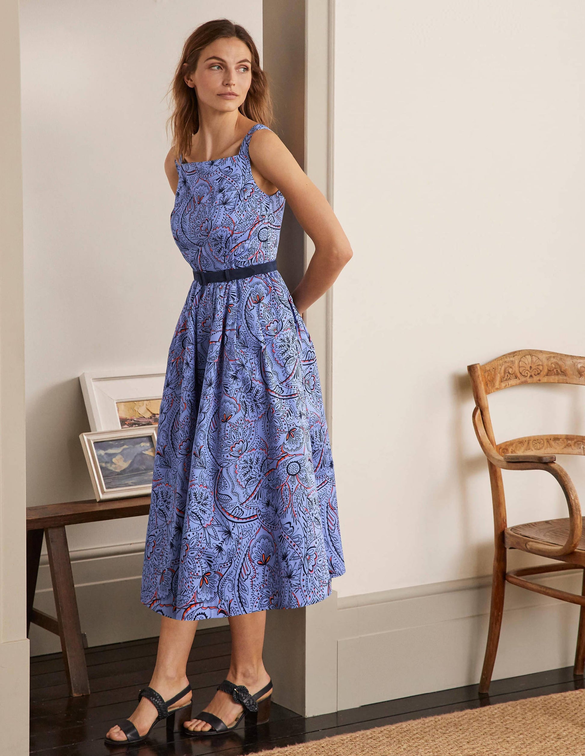 Aubrey Cotton Midi Dress-Hazy Blue, Paisley Delight-4