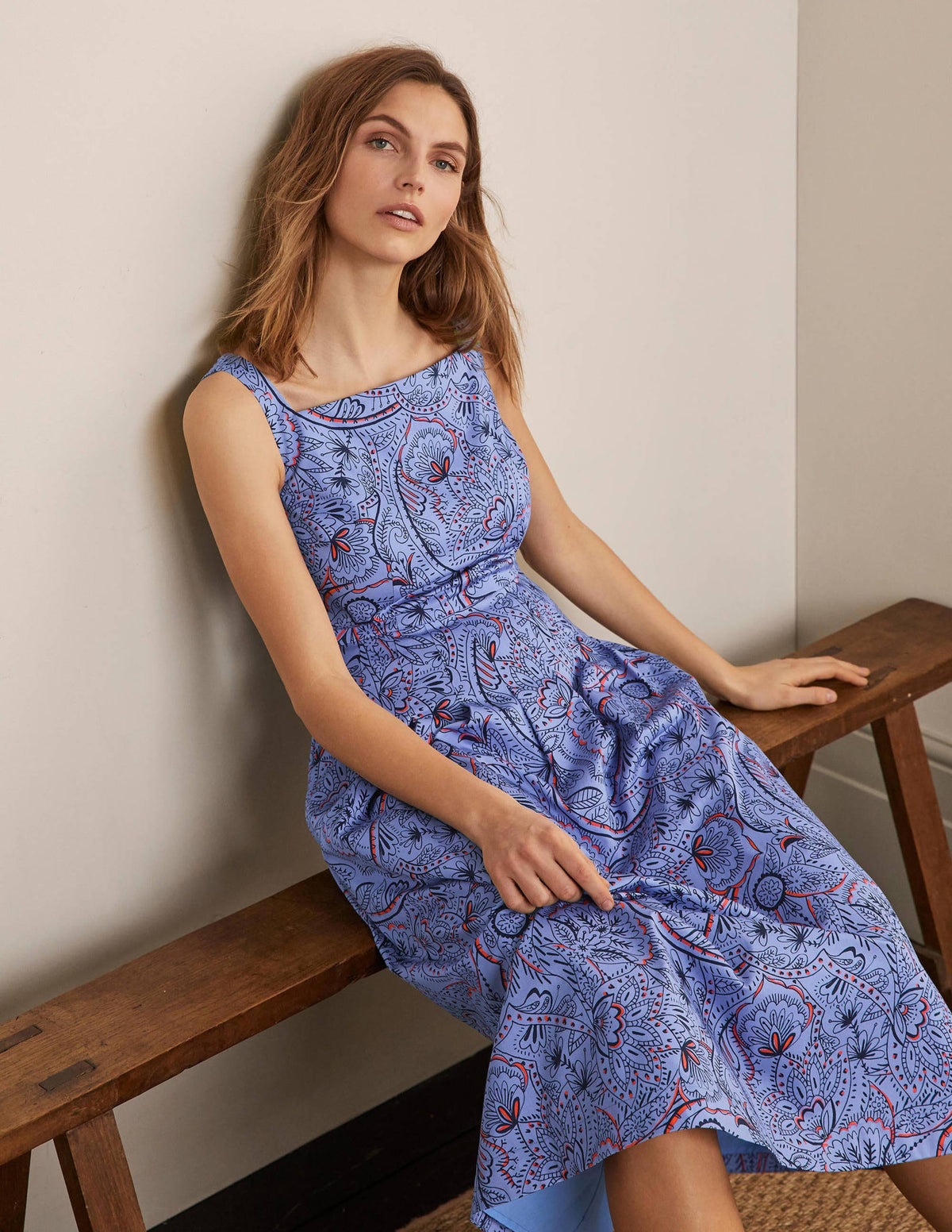 Aubrey Cotton Midi Dress-Hazy Blue, Paisley Delight - Image 1