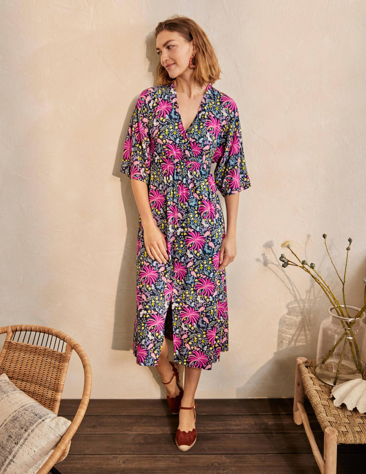 Betsy Midi Dress-Black, Tropical Charm-4