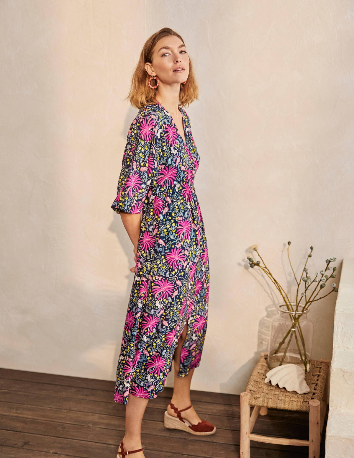 Betsy Midi Dress-Black, Tropical Charm-1