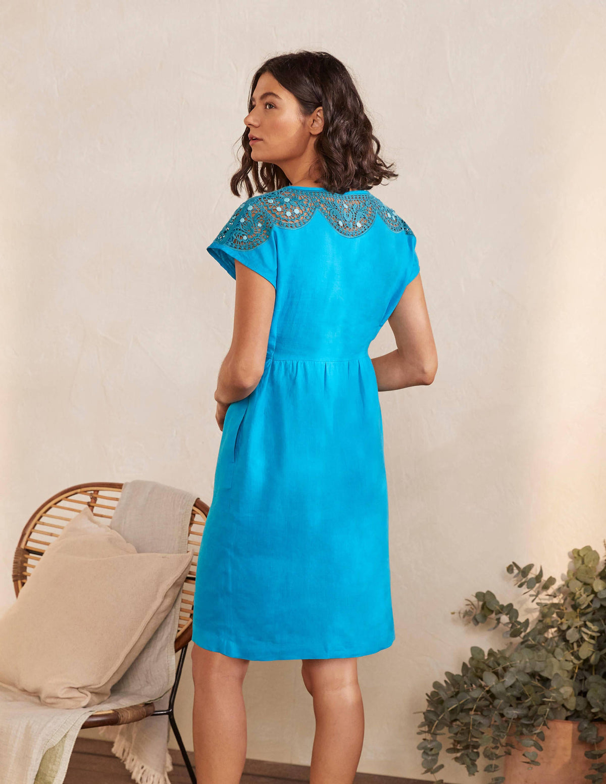 Fleur Embroidered Linen Dress-Blue Lagoon-2