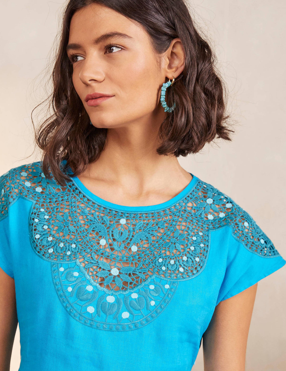 Fleur Embroidered Linen Dress-Blue Lagoon-3