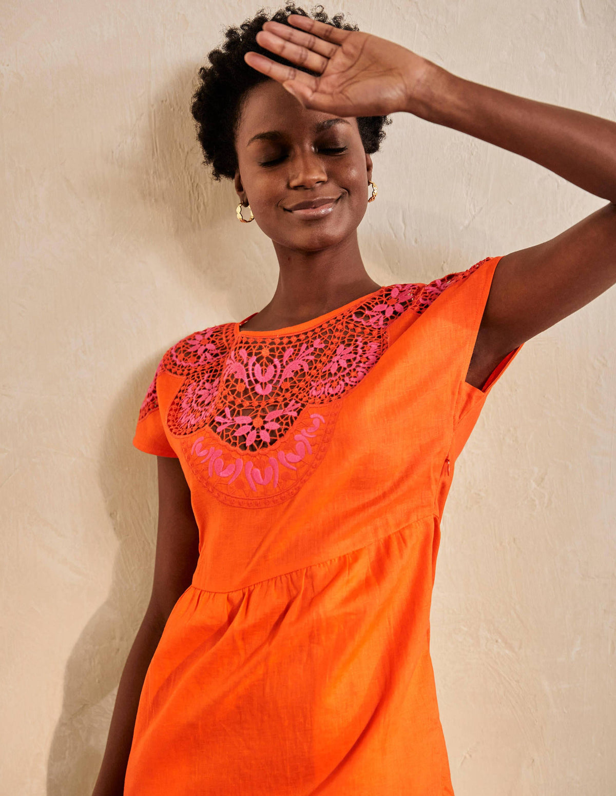 Fleur Embroidered Linen Dress-Satsuma-2