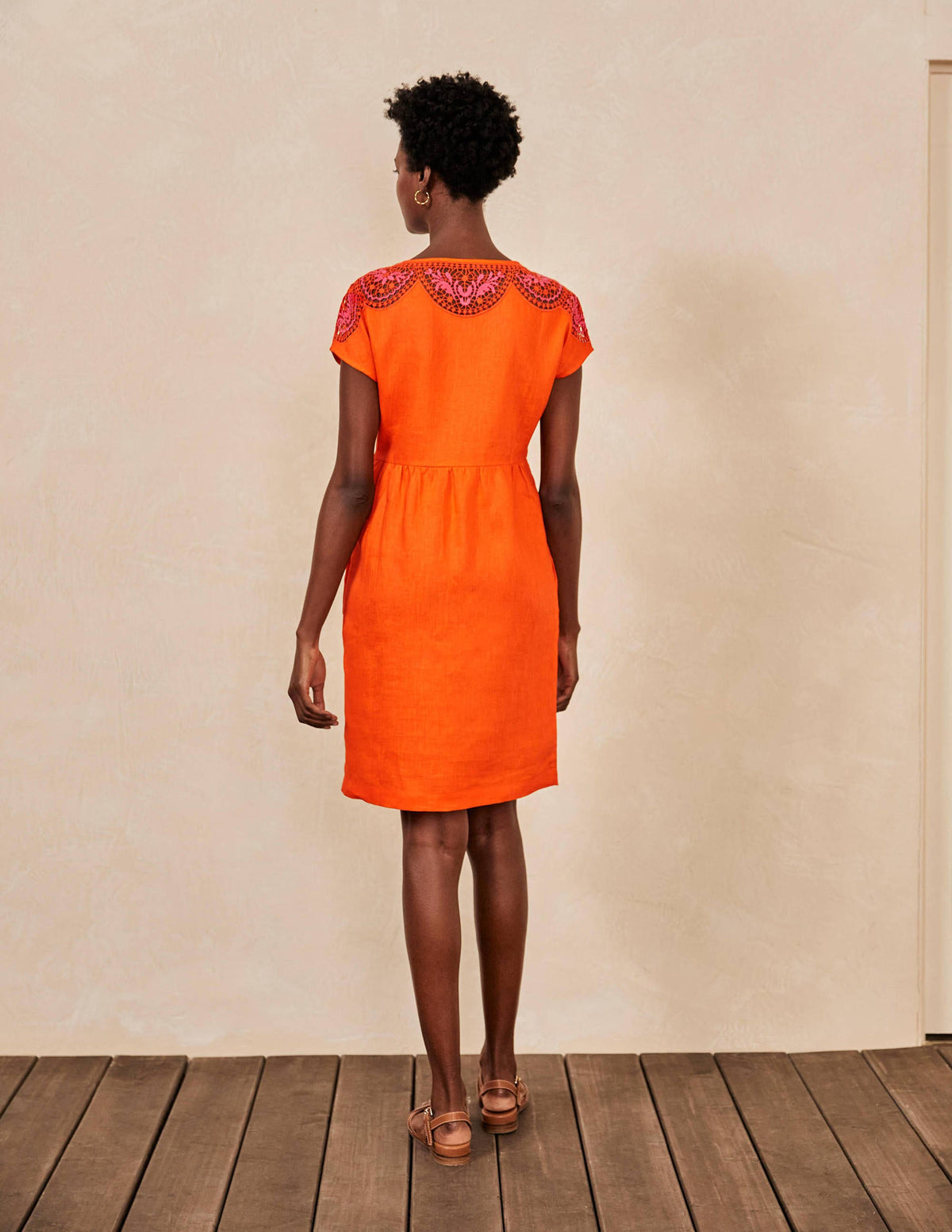 Fleur Embroidered Linen Dress-Satsuma-3
