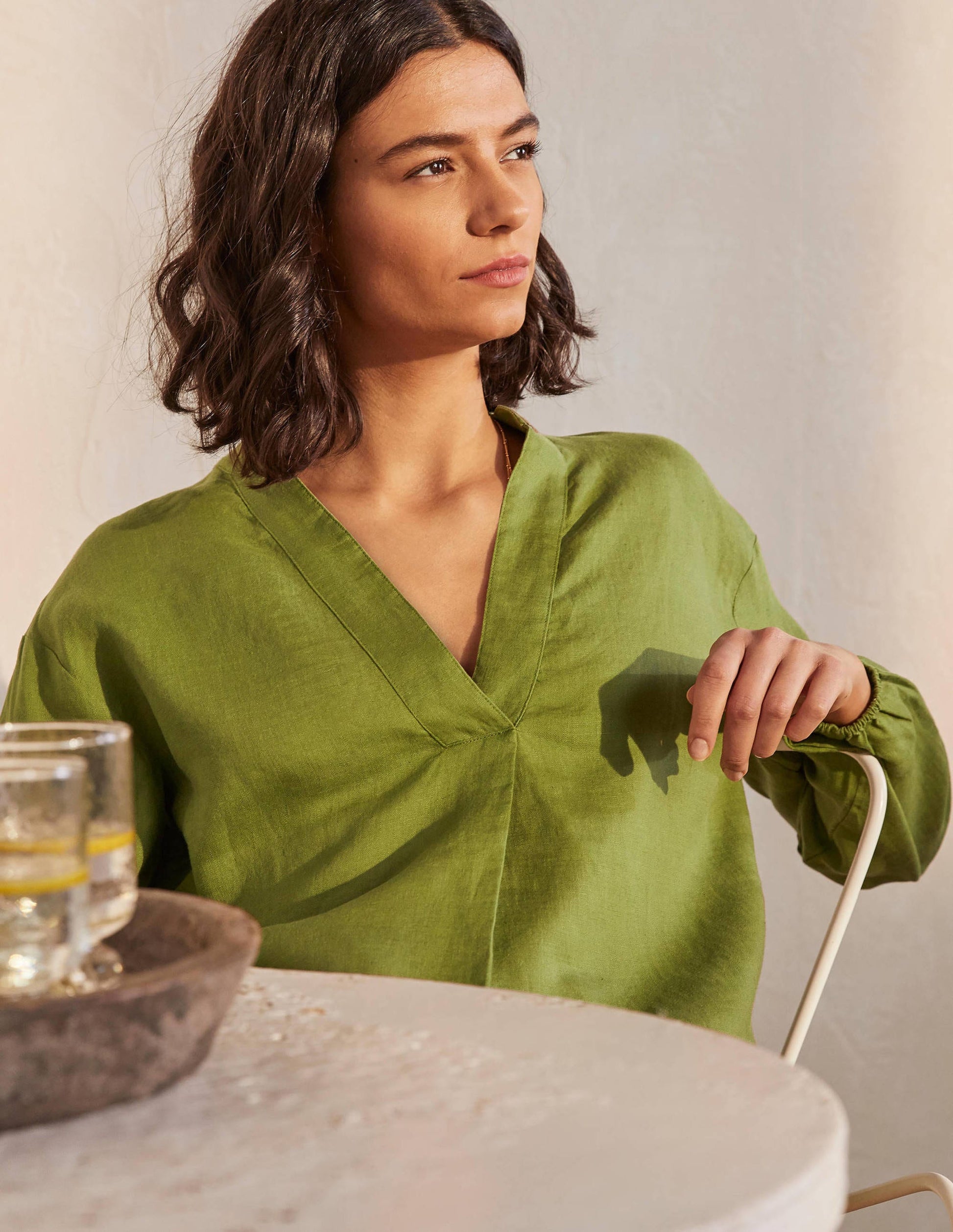 Hannah Linen Shirt-Pea-3