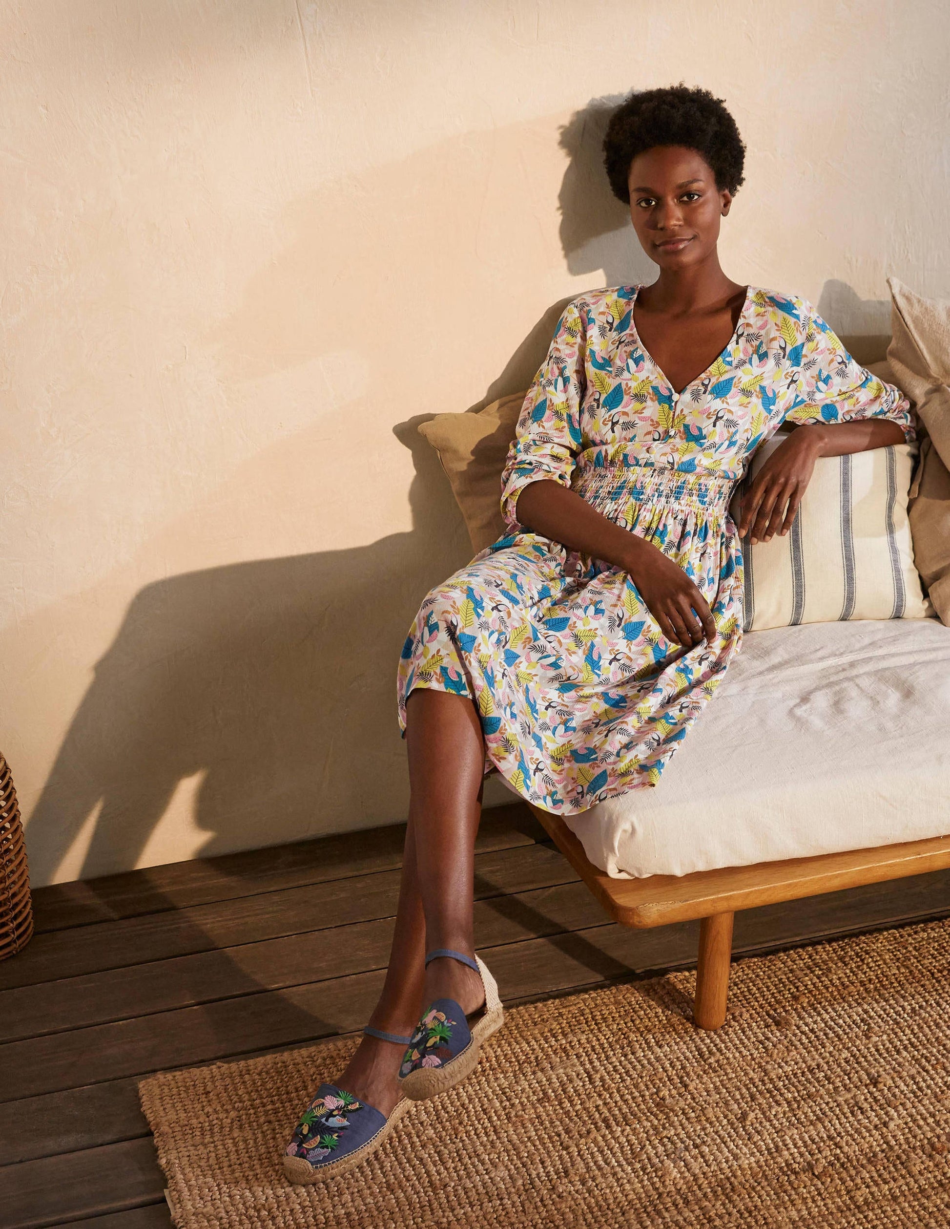 Susannah Smocked Dress-Milkshake, Treetop Toucan-2