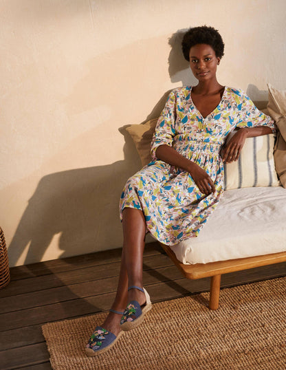 Susannah Smocked Dress-Milkshake, Treetop Toucan-2