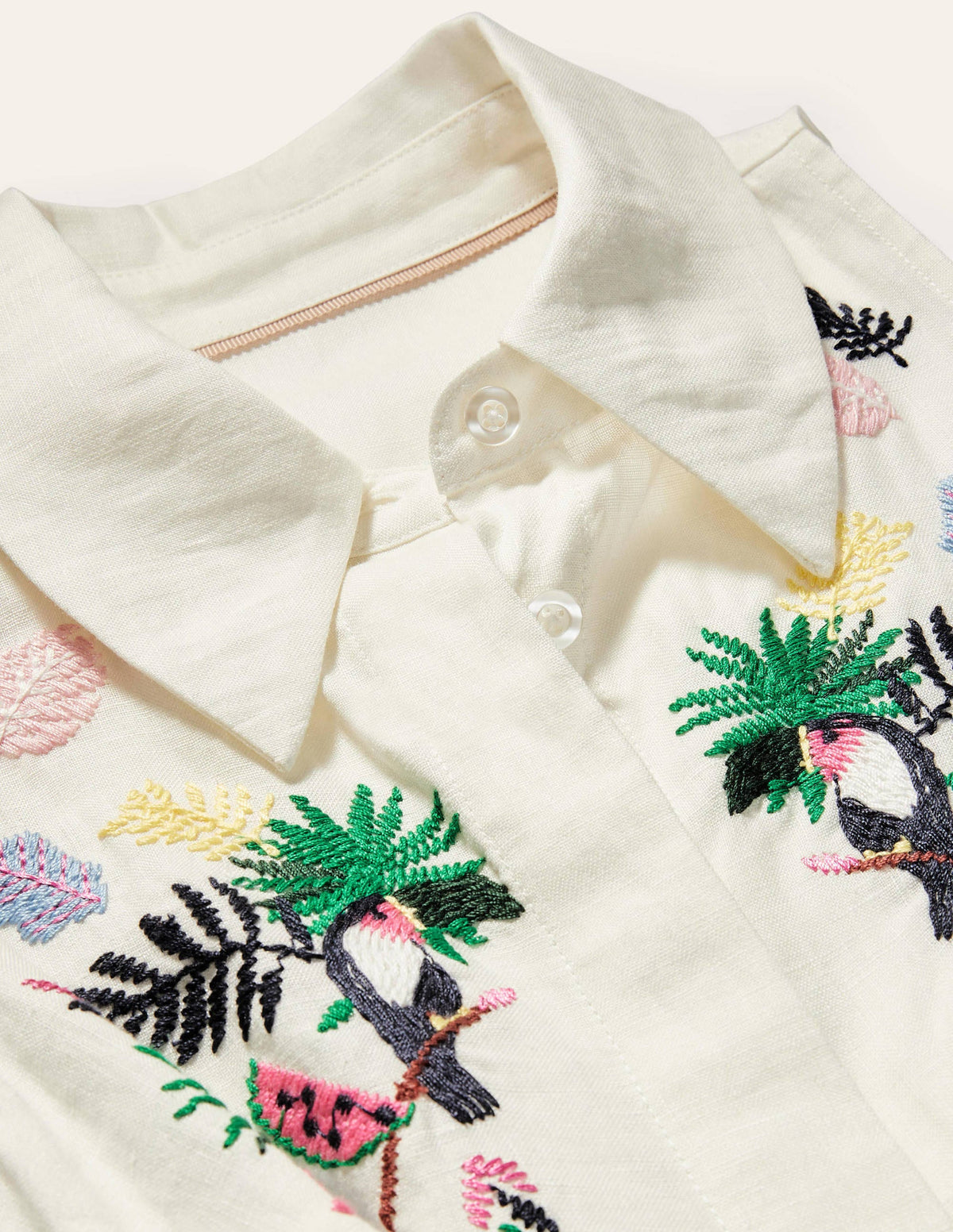 Kate Linen Shirt Dress-Ivory with multi embroidery-6