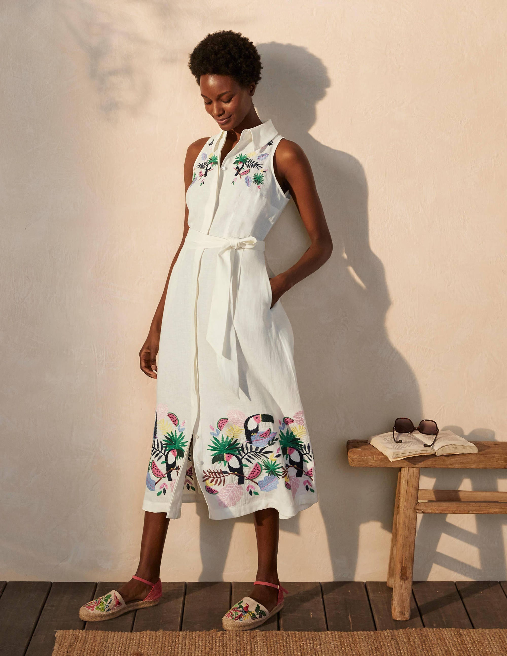 Kate Linen Shirt Dress-Ivory with multi embroidery - Image 5