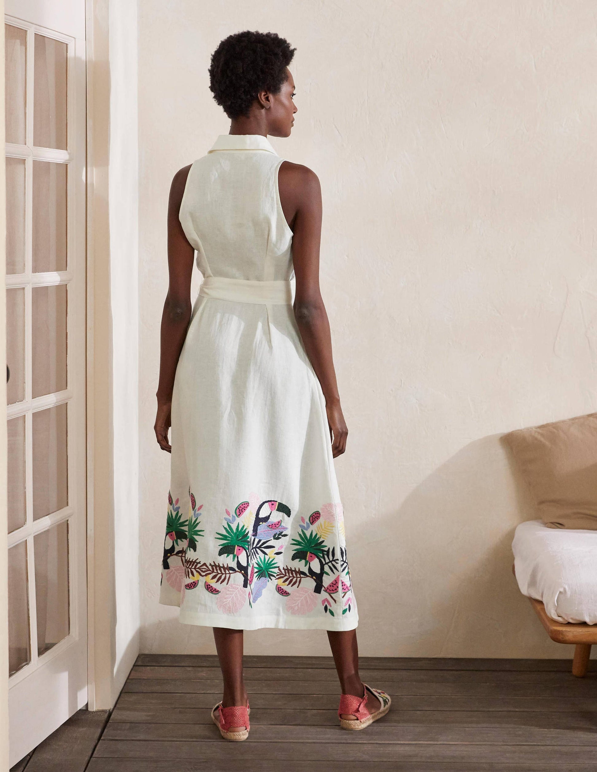 Kate Linen Shirt Dress-Ivory with multi embroidery-2
