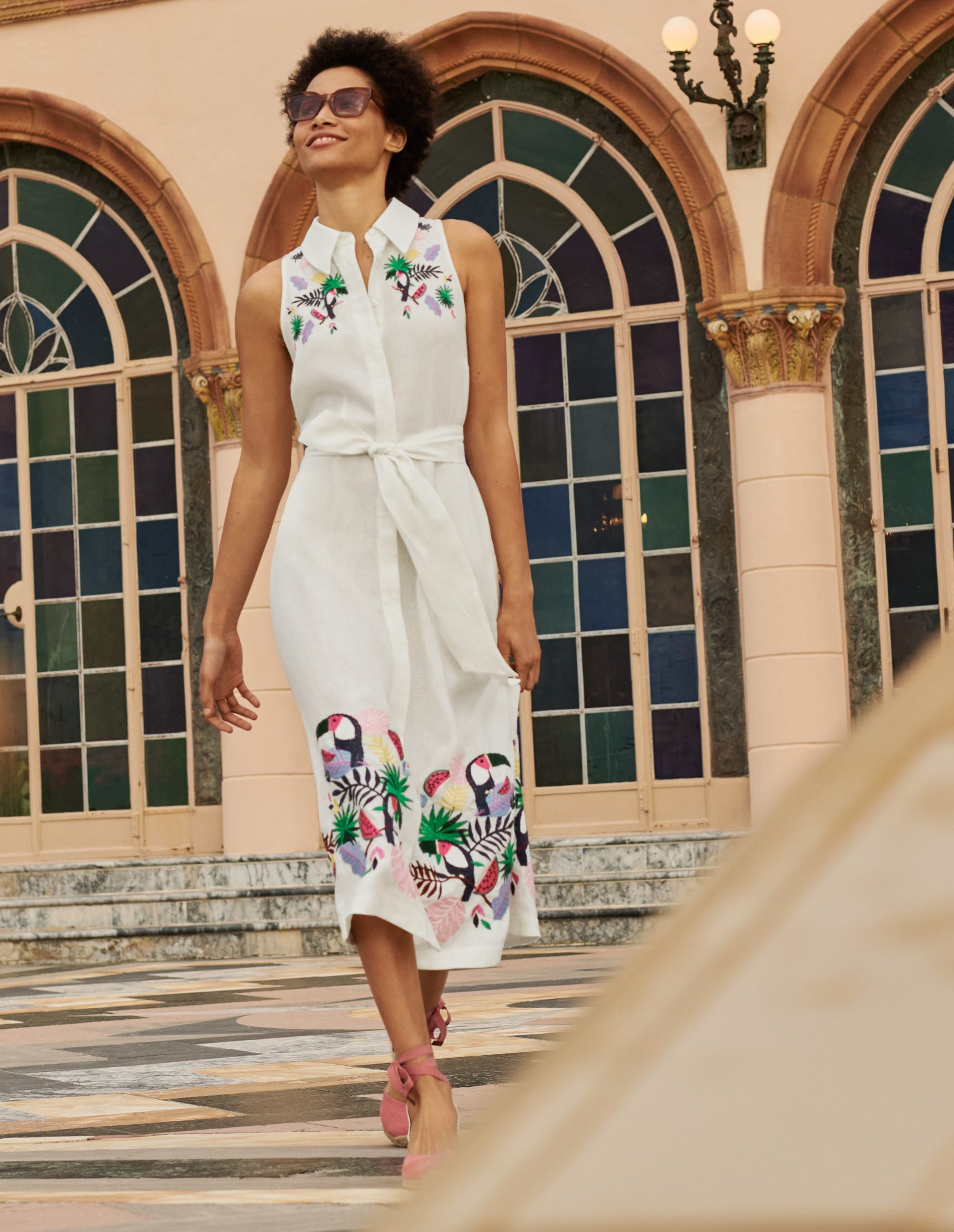 Kate Linen Shirt Dress-Ivory with multi embroidery-4