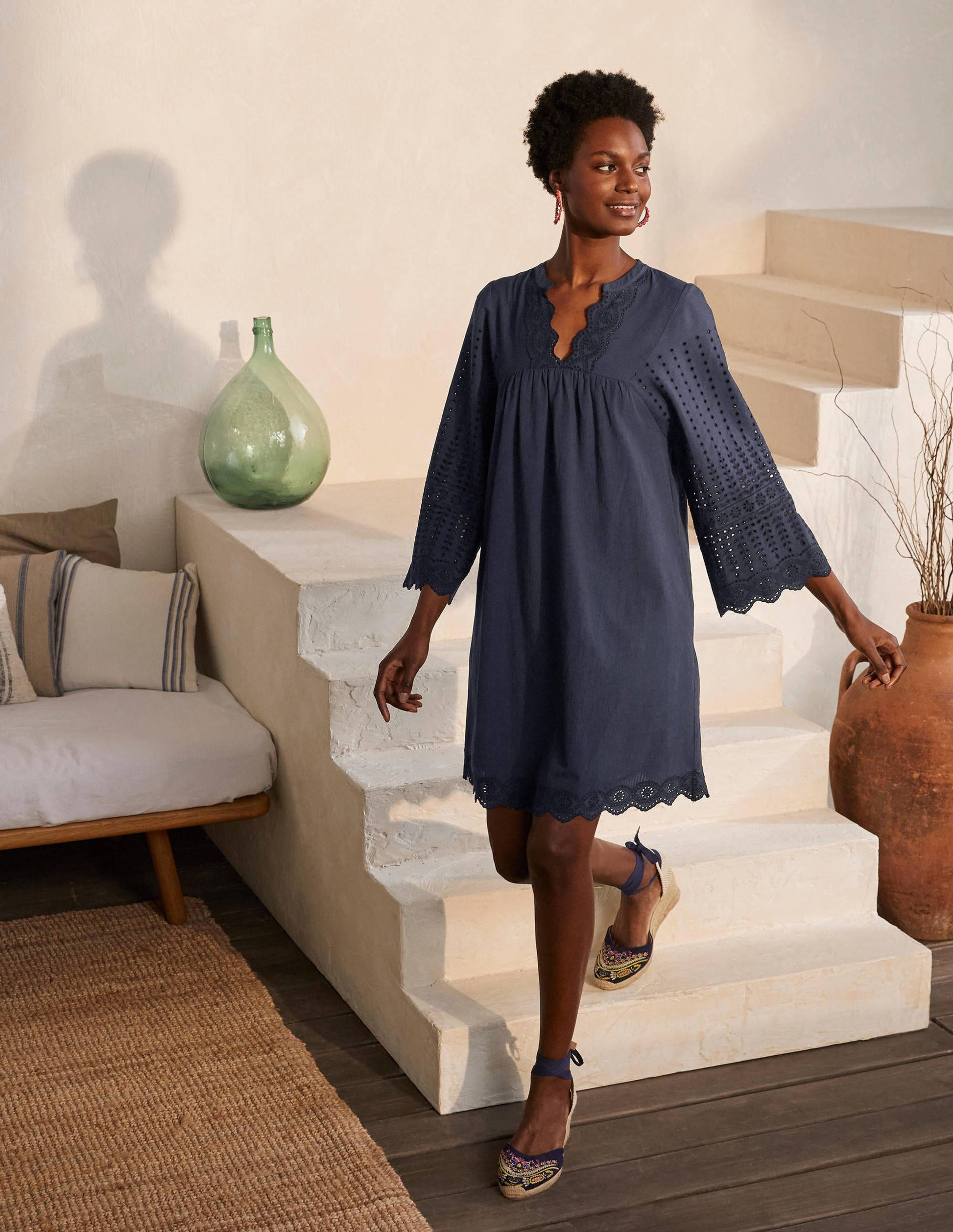 Erin Cotton Broderie Dress-Navy-1