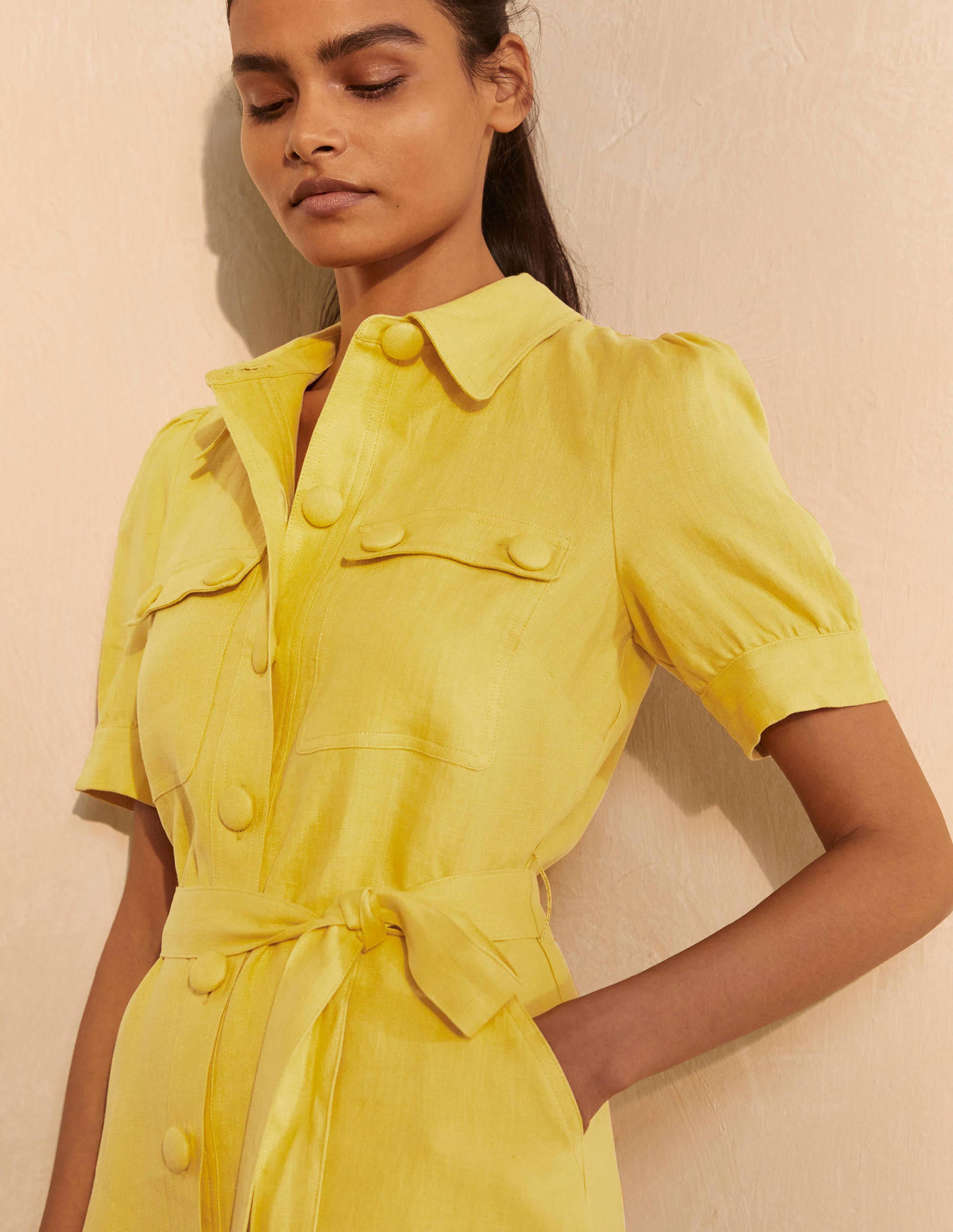 Carrie Linen Shirt Dress-Daffodil - Image 3