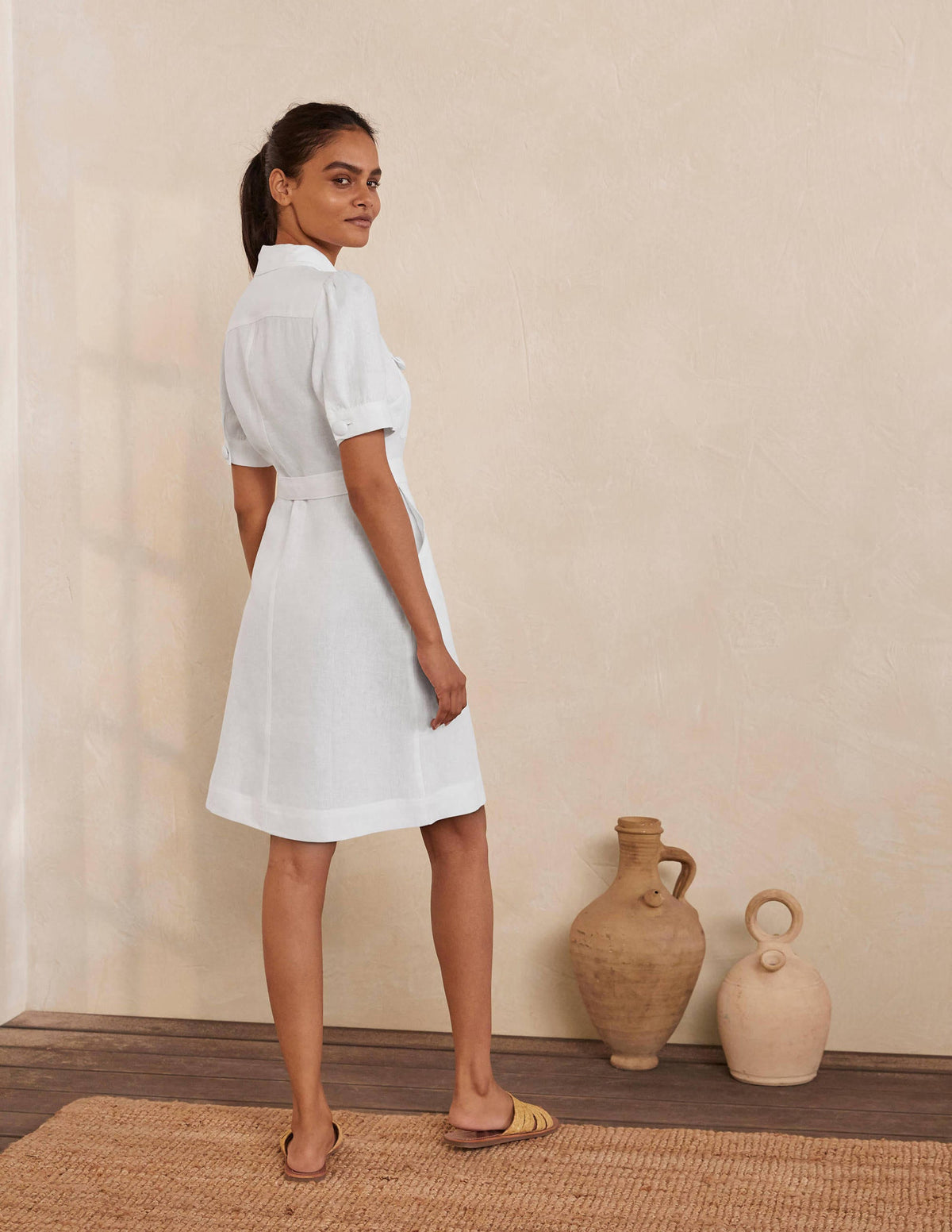 Carrie Linen Shirt Dress-White - Image 2