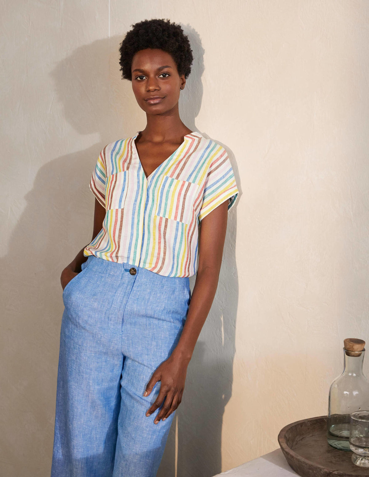 Evie Linen Shirt-Woven Summer Multistripe - Image 1
