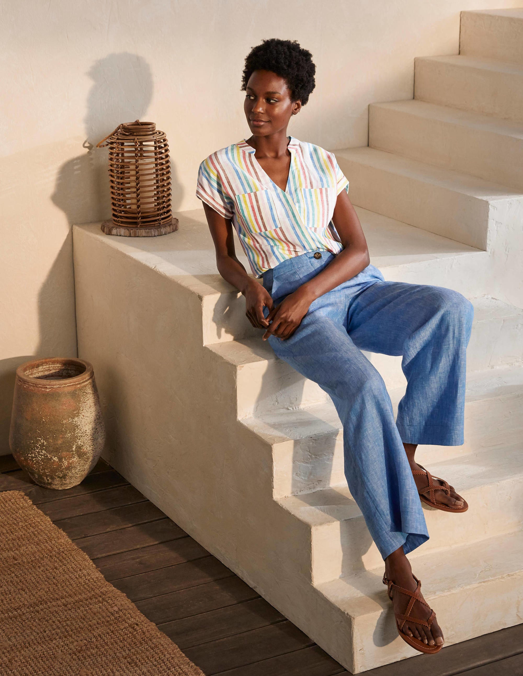 Evie Linen Shirt-Woven Summer Multistripe - Image 2
