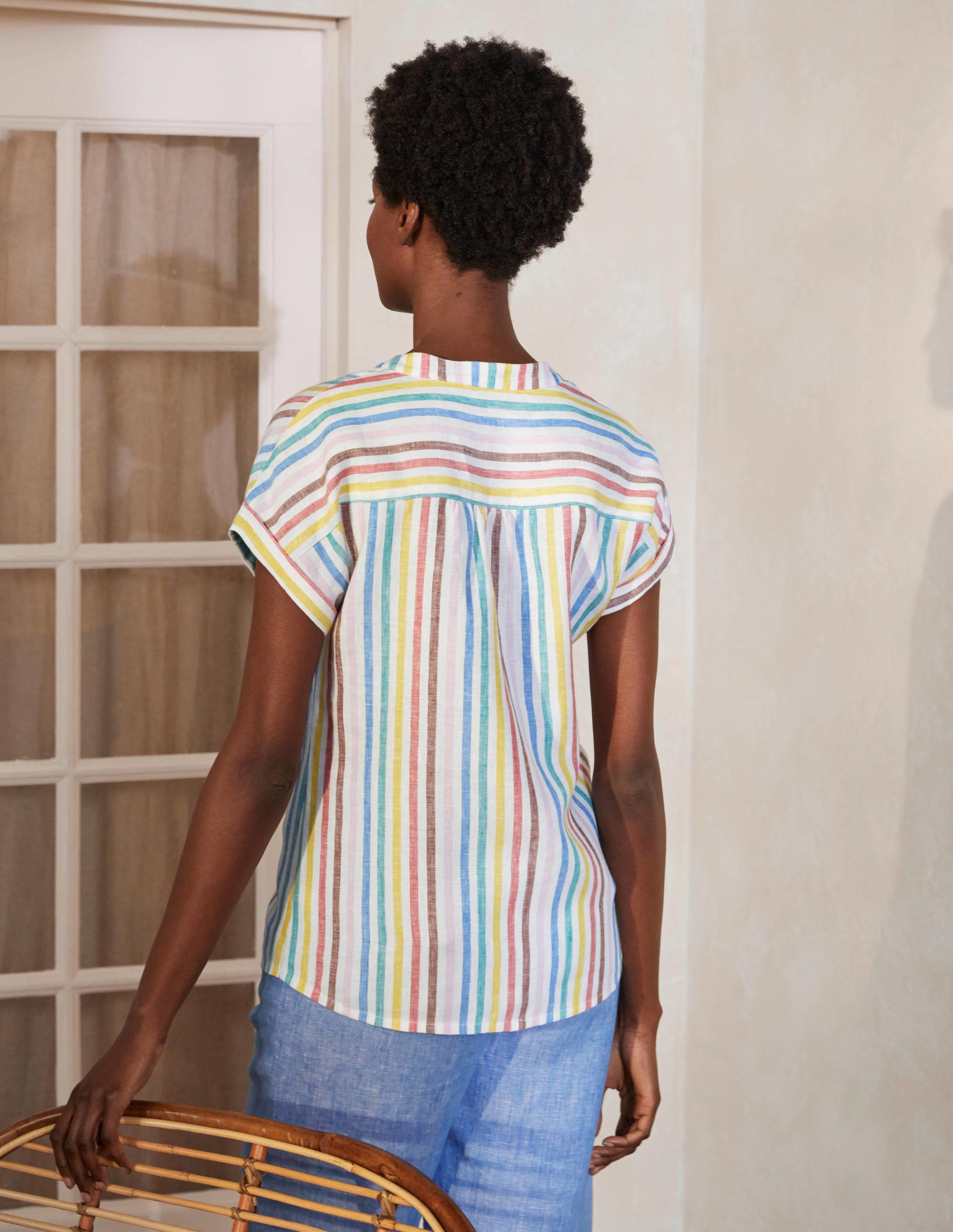 Evie Linen Shirt-Woven Summer Multistripe - Image 3
